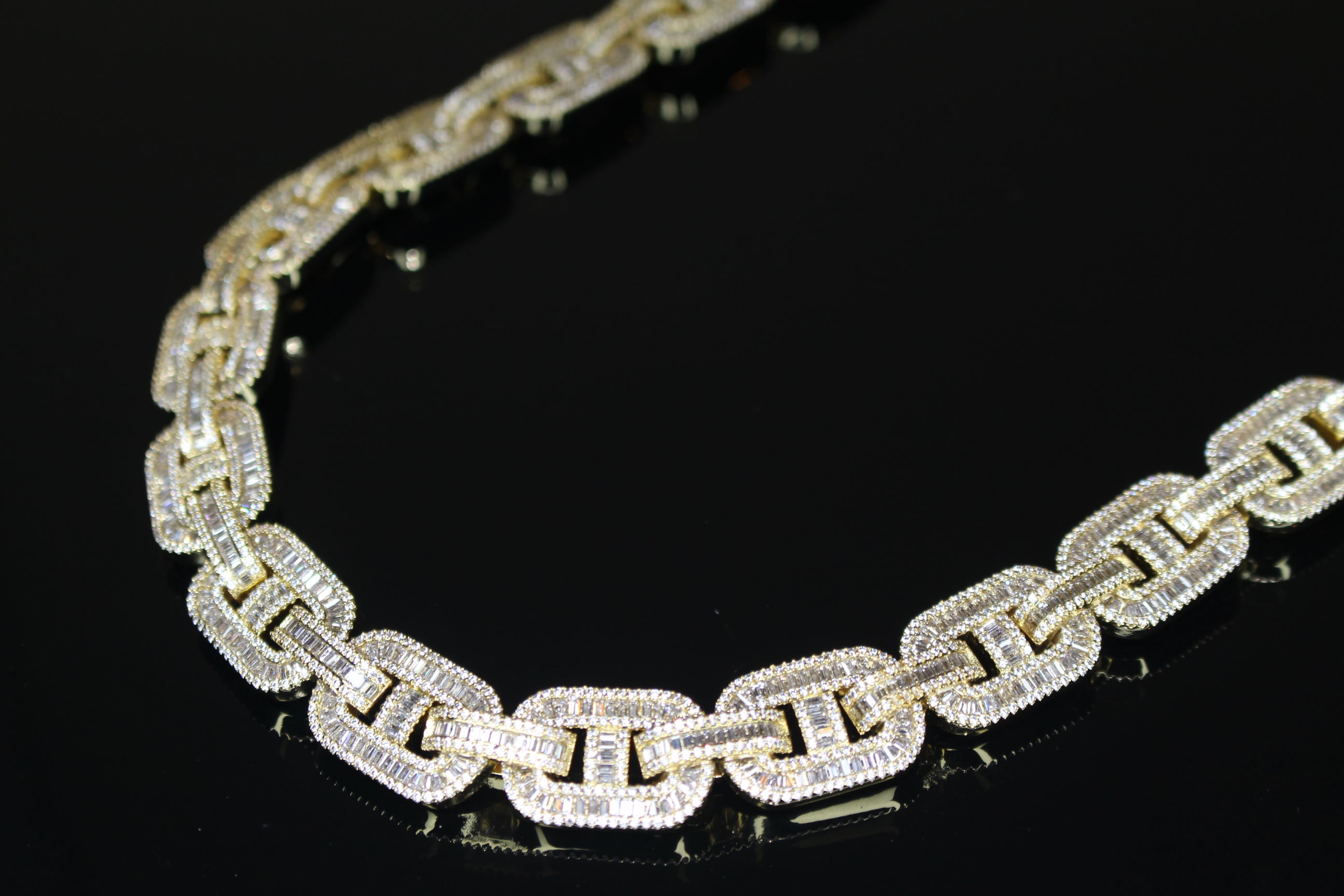 14mm Mariner Chain 82ct BAGUETTE Lab Sim VVS1 Diamond - GOLD