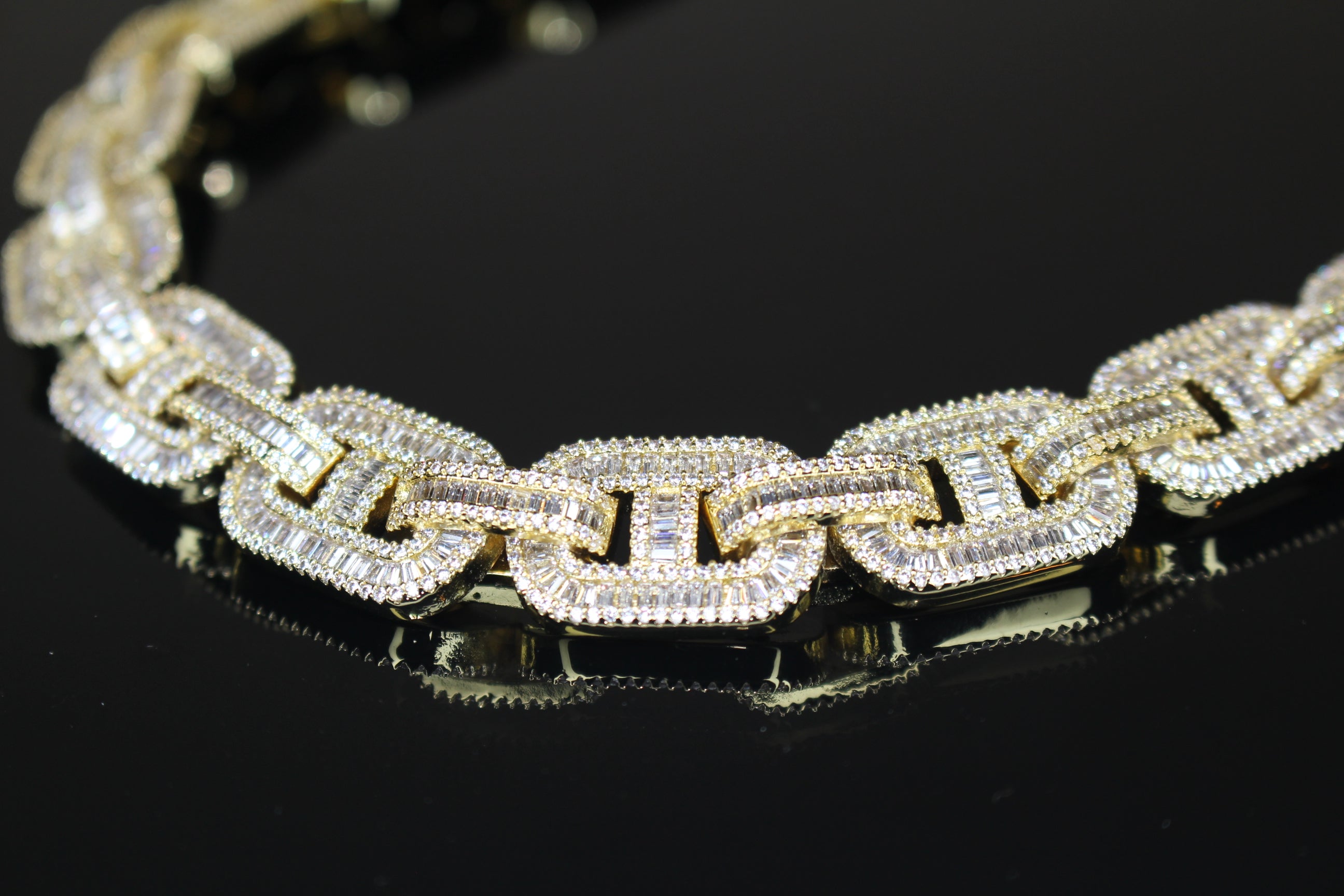 14mm Mariner Chain 82.6ct BAGUETTE Lab Sim VVS1 Diamond - GOLD