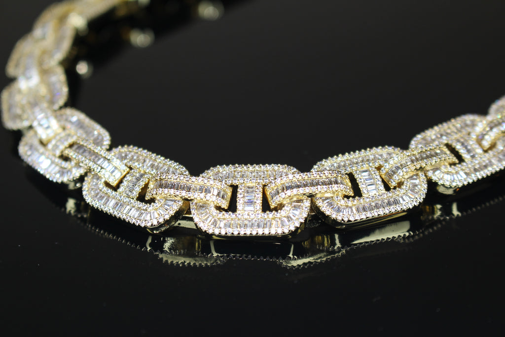 14mm Mariner Chain 82ct BAGUETTE Lab Sim VVS1 Diamond - GOLD