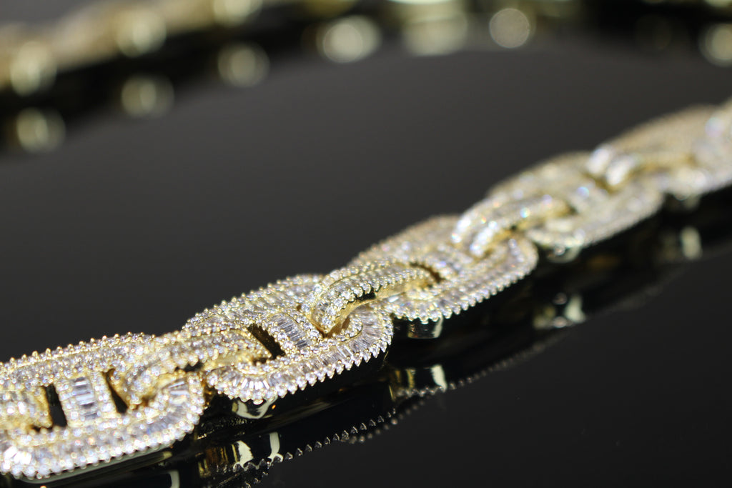 14mm Mariner Chain 82ct BAGUETTE Lab Sim VVS1 Diamond - GOLD