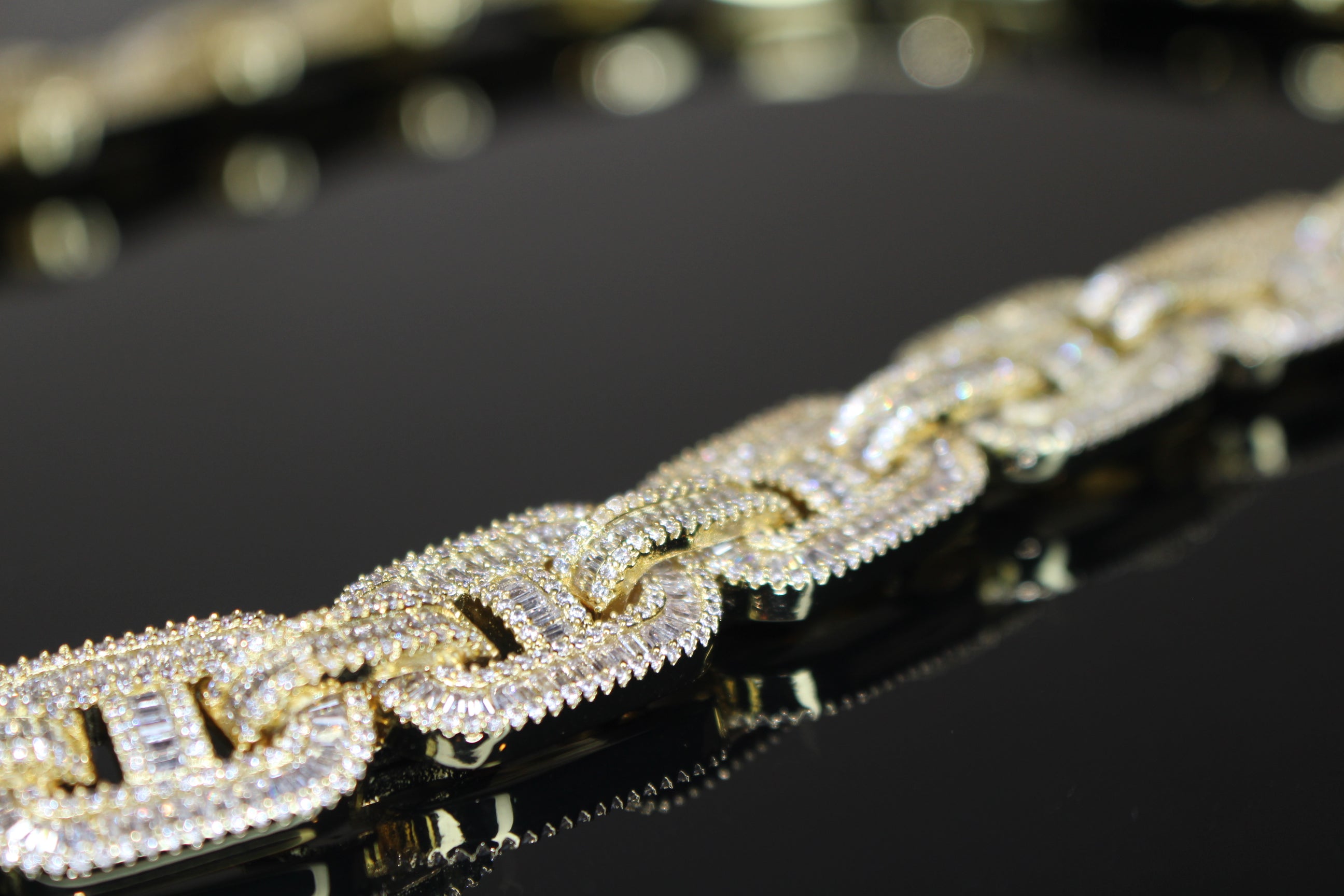 14mm Mariner Chain 82ct BAGUETTE Lab Sim VVS1 Diamond - GOLD