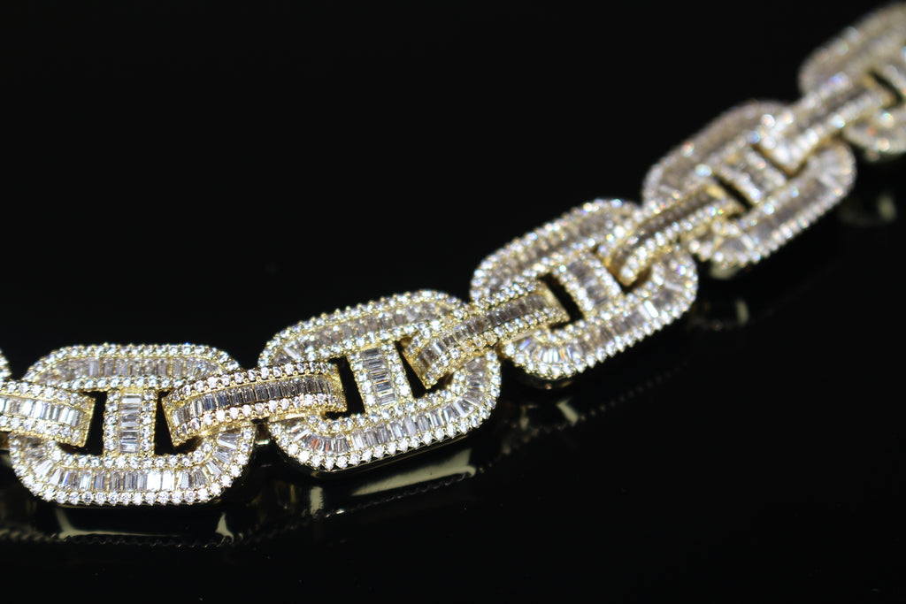 14mm Mariner Chain 82ct BAGUETTE Lab Sim VVS1 Diamond - GOLD