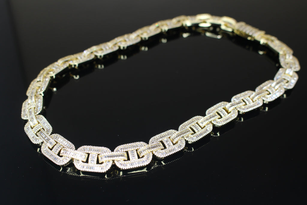 14mm Mariner Chain 82ct BAGUETTE Lab Sim VVS1 Diamond - GOLD