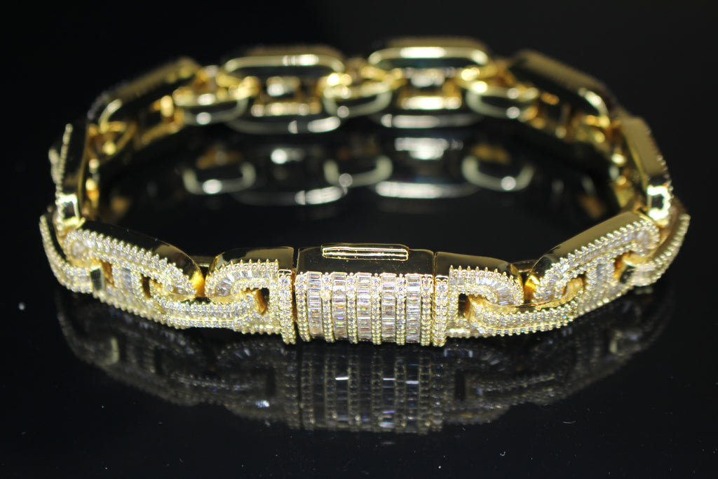 MASSIVE 14mm MARINER Bracelet 18.6ct BAGUETTES Lab Sim VVS1 Diamond 58g HEAVY - GOLD