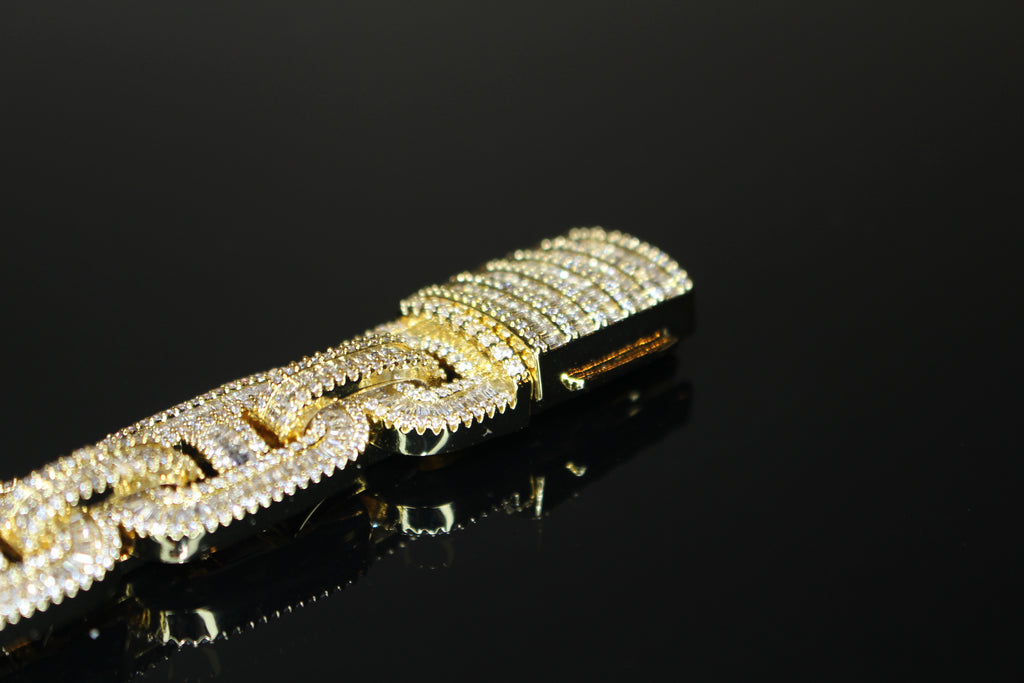 MASSIVE 14mm MARINER Bracelet 18.6ct BAGUETTES Lab Sim VVS1 Diamond 58g HEAVY - GOLD