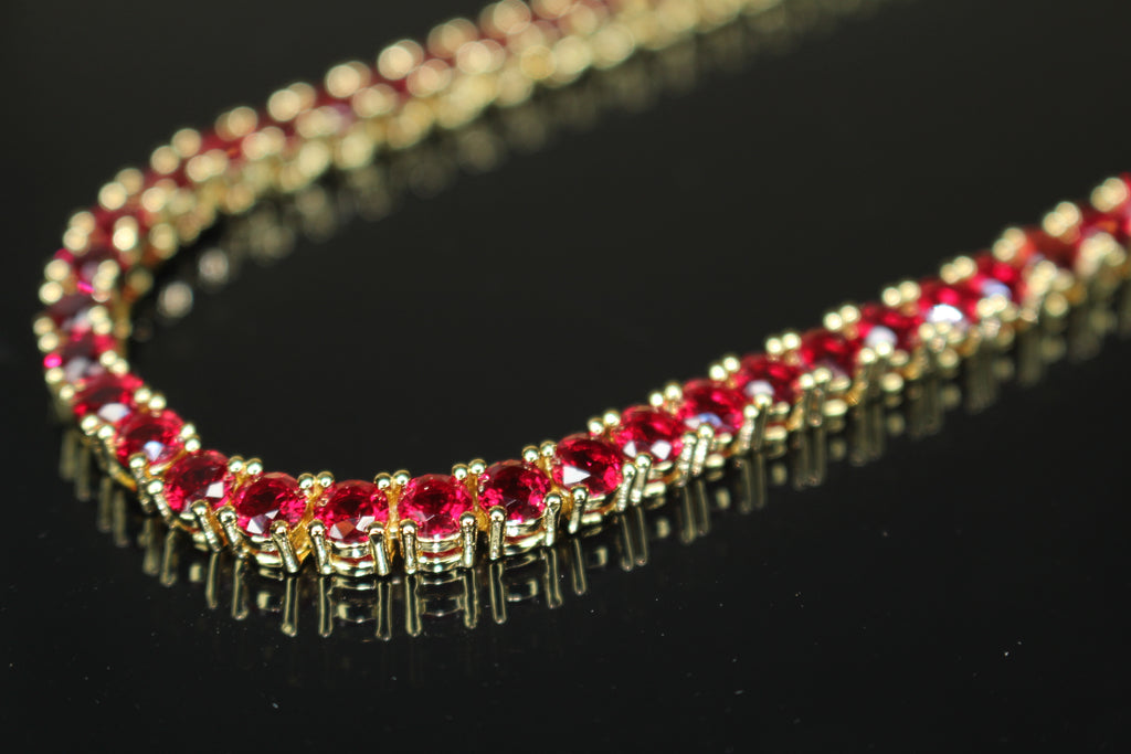 4mm Tennis Chain 70ct Lab Sim VVS1 Diamond Gemstone Necklace GOLD - RUBY RED