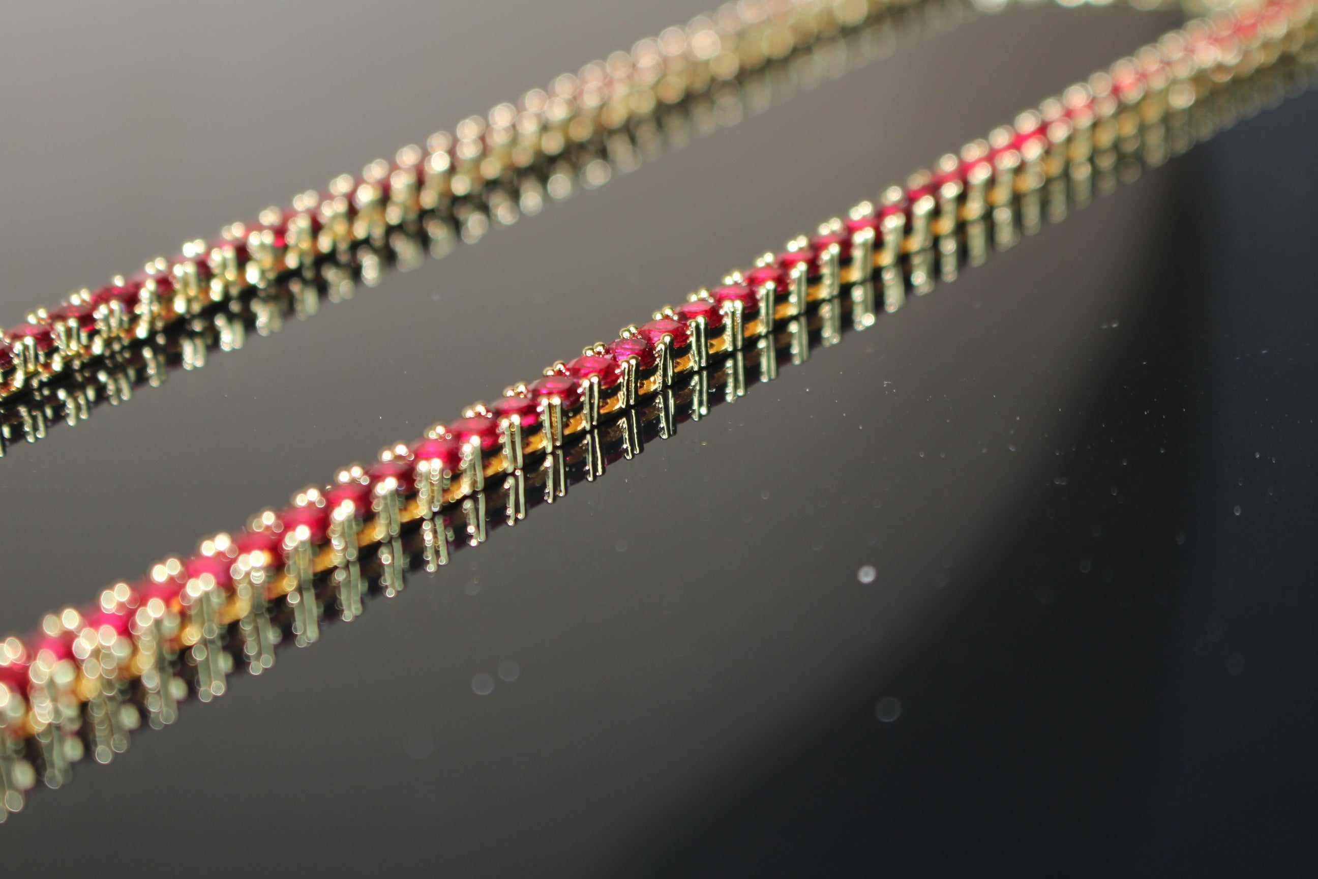 4mm Tennis Chain 70ct Lab Sim VVS1 Diamond Gemstone Necklace GOLD - RUBY RED