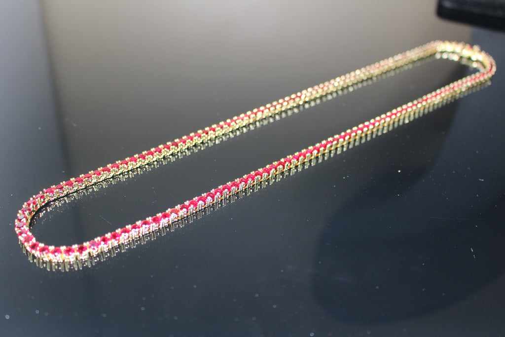 4mm Tennis Chain 70ct Lab Sim VVS1 Diamond Gemstone Necklace GOLD - RUBY RED