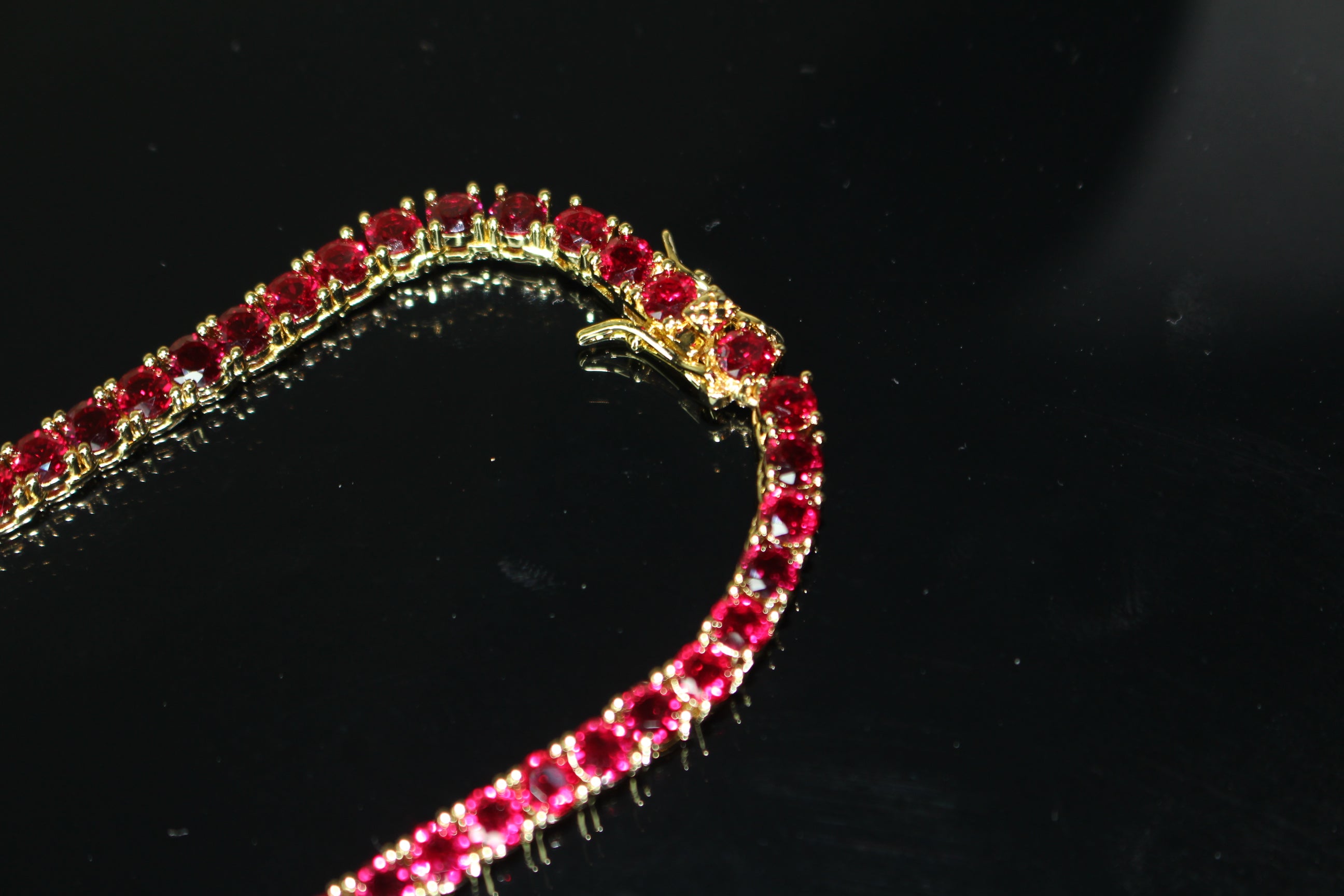 4mm Tennis Chain 70ct Lab Sim VVS1 Diamond Gemstone Necklace GOLD - RUBY RED