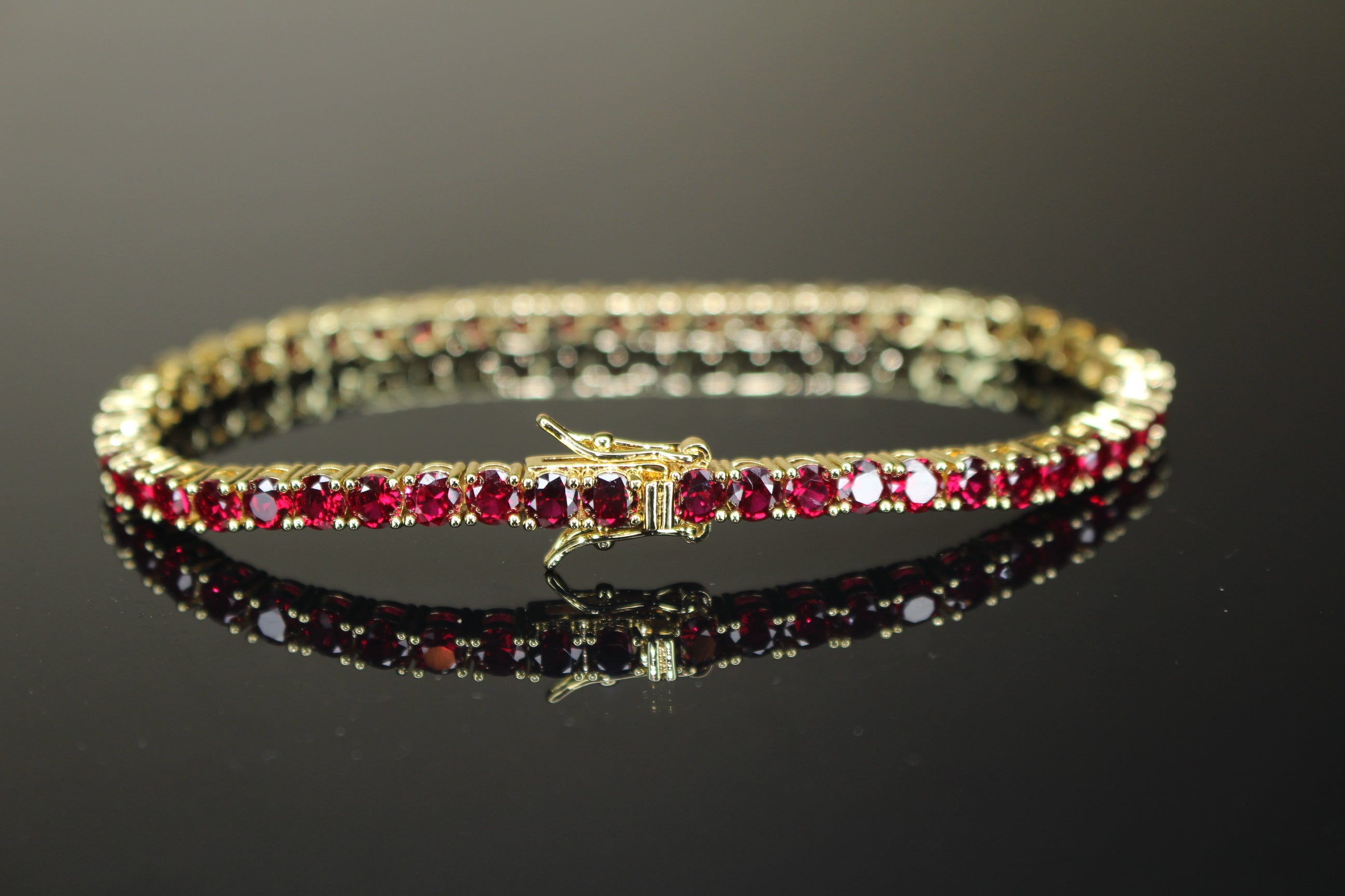 4mm Tennis Chain 12.5ct Lab Sim VVS1 Diamond Bracelet GOLD - RUBY RED