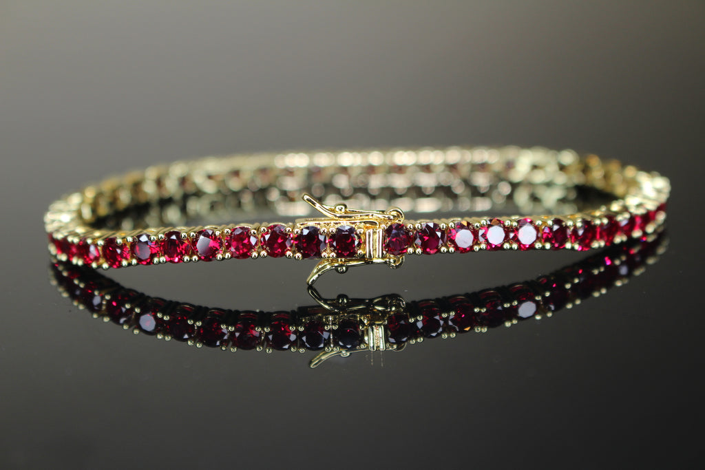 4mm Tennis Chain 12.5ct Lab Sim VVS1 Diamond Bracelet GOLD - RUBY RED