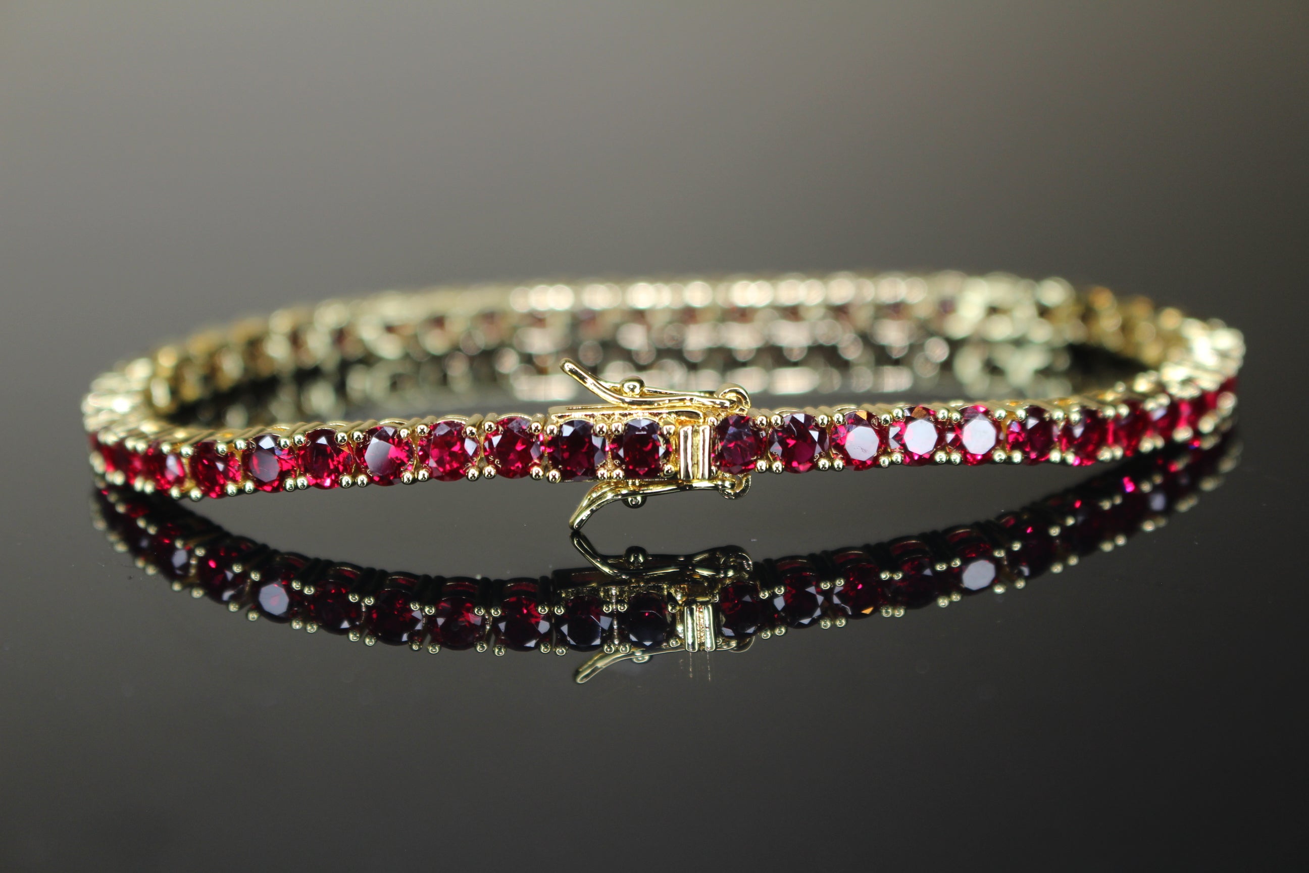 4mm Tennis Chain 12.5ct Lab Sim VVS1 Diamond Bracelet GOLD - RUBY RED