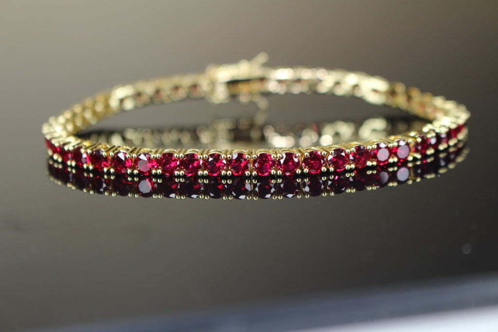 4mm Tennis Chain 12.5ct Lab Sim VVS1 Diamond Bracelet GOLD - RUBY RED