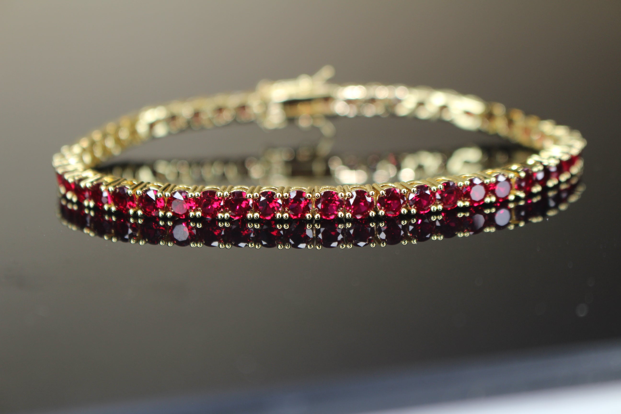 4mm Tennis Chain 12.5ct Lab Sim VVS1 Diamond Bracelet GOLD - RUBY RED