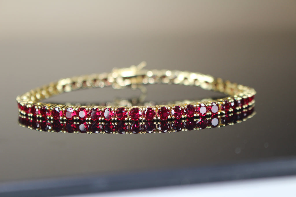 4mm Tennis Chain 12.5ct Lab Sim VVS1 Diamond Bracelet GOLD - RUBY RED
