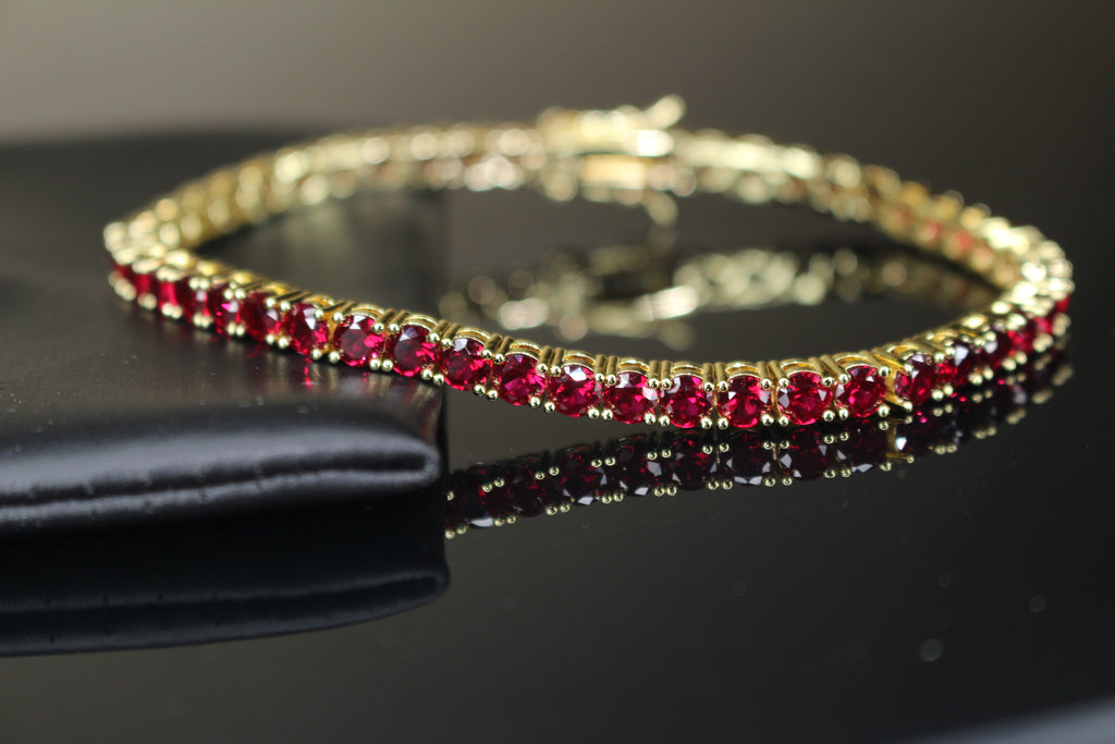 4mm Tennis Chain 12.5ct Lab Sim VVS1 Diamond Bracelet GOLD - RUBY RED