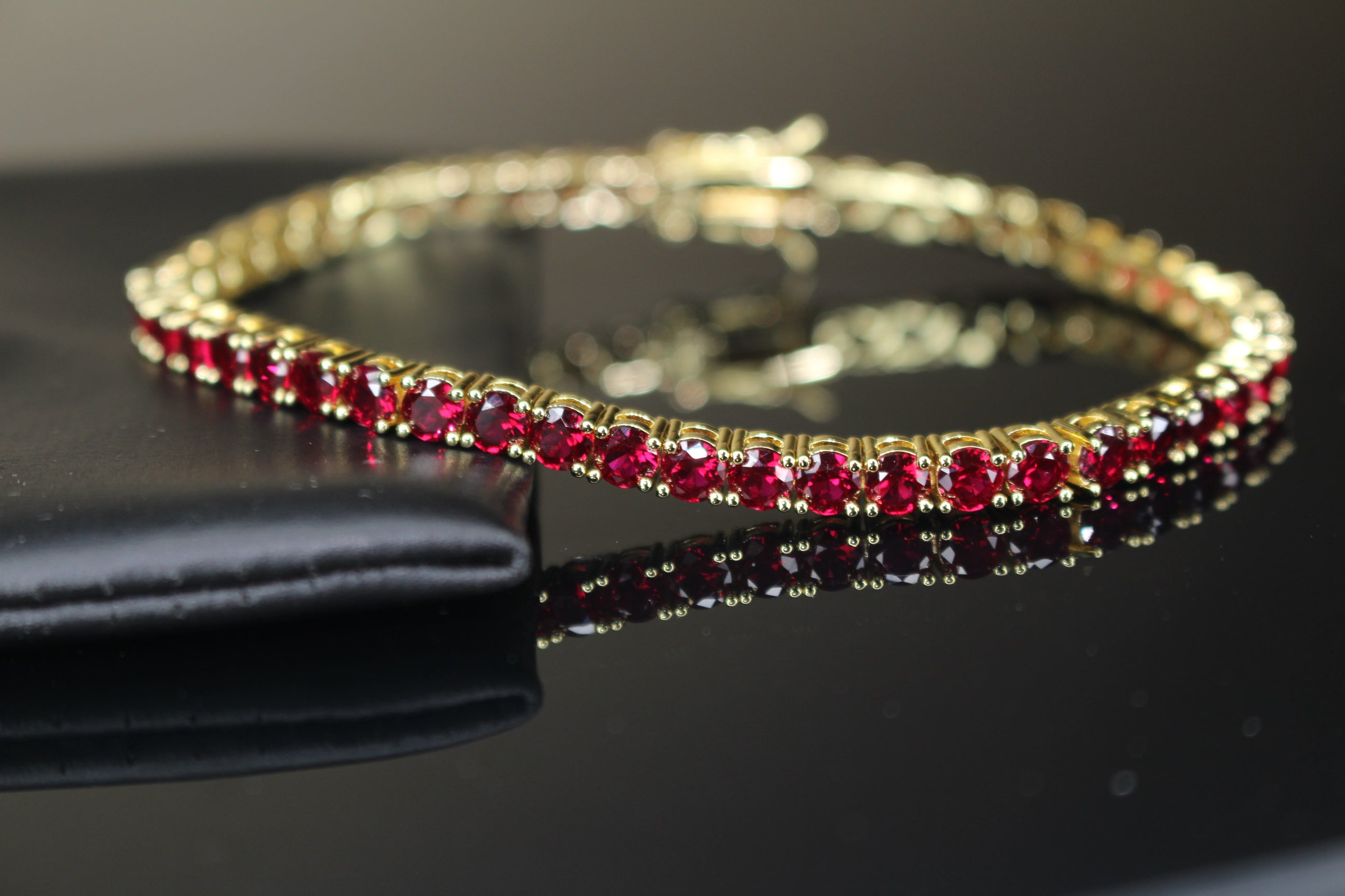 4mm Tennis Chain 12.5ct Lab Sim VVS1 Diamond Bracelet GOLD - RUBY RED