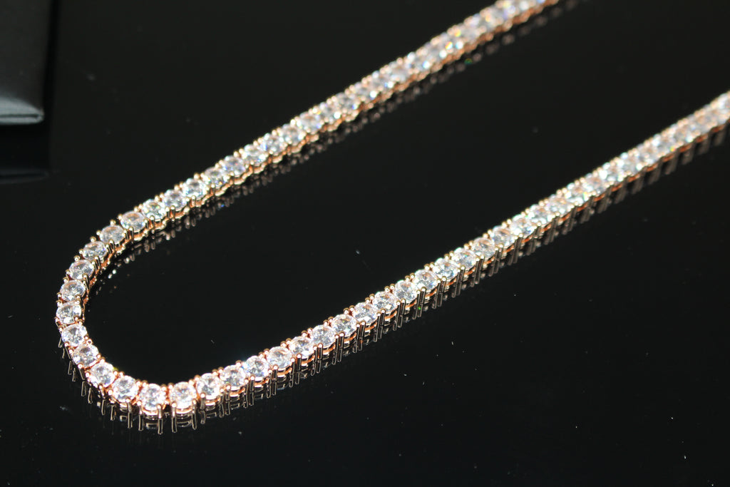 4mm Tennis Chain 70ct Lab Sim VVS1 Diamond Necklace - ROSE GOLD