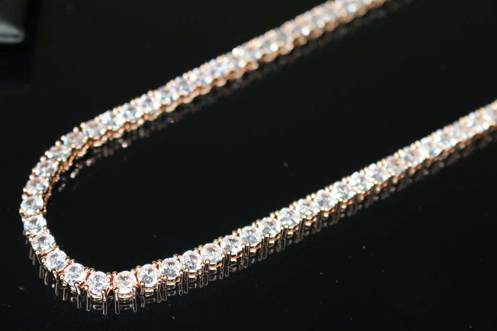 4mm Tennis Chain 70ct Lab Sim VVS1 Diamond Necklace - ROSE GOLD
