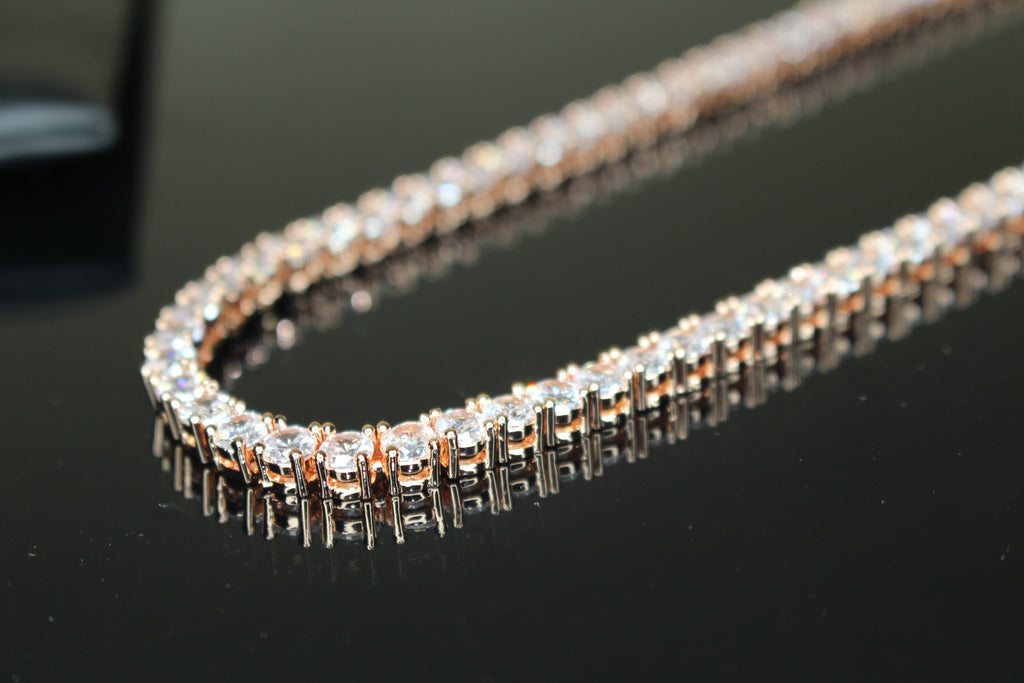4mm Tennis Chain 70ct Lab Sim VVS1 Diamond Necklace - ROSE GOLD