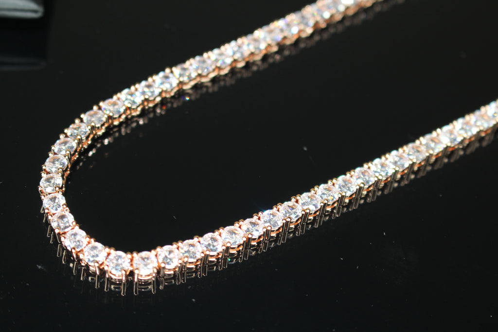 4mm Tennis Chain 70ct Lab Sim VVS1 Diamond Necklace - ROSE GOLD