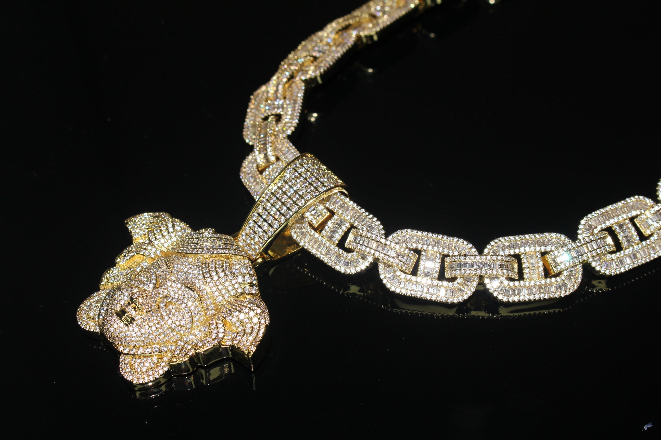 XXL MEDUSA 14mm Mariner Chain 96.8ct BAGUETTE Lab Sim VVS1 Diamond - GOLD