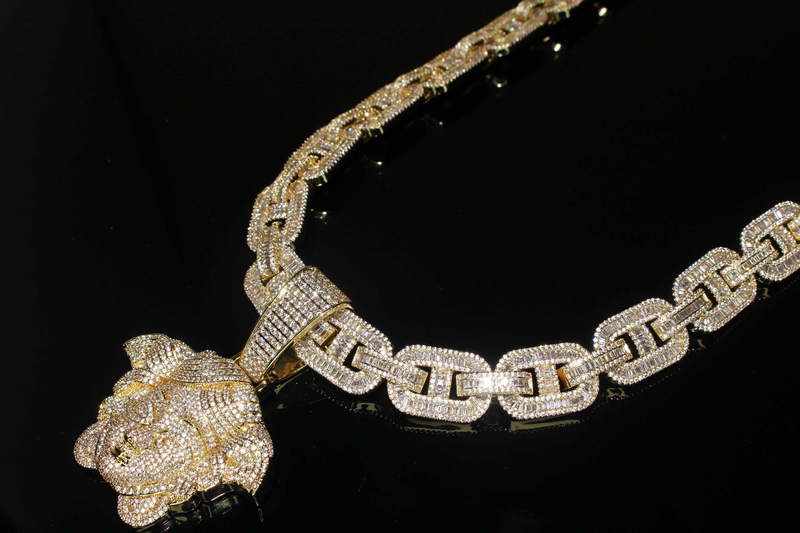 XXL MEDUSA 14mm Mariner Chain 96.8ct BAGUETTE Lab Sim VVS1 Diamond - GOLD