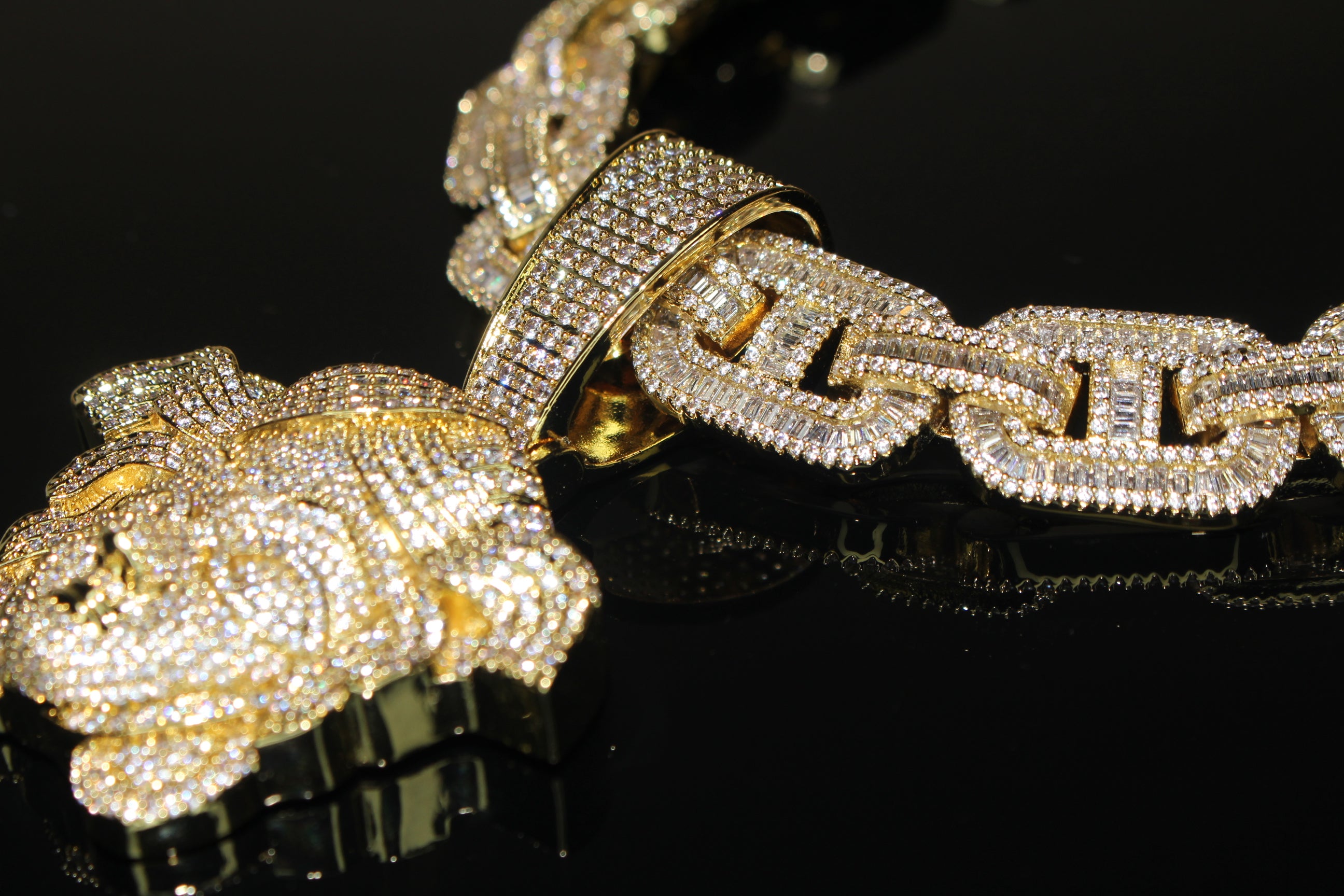 XXL MEDUSA 14mm Mariner Chain 96.8ct BAGUETTE Lab Sim VVS1 Diamond - GOLD
