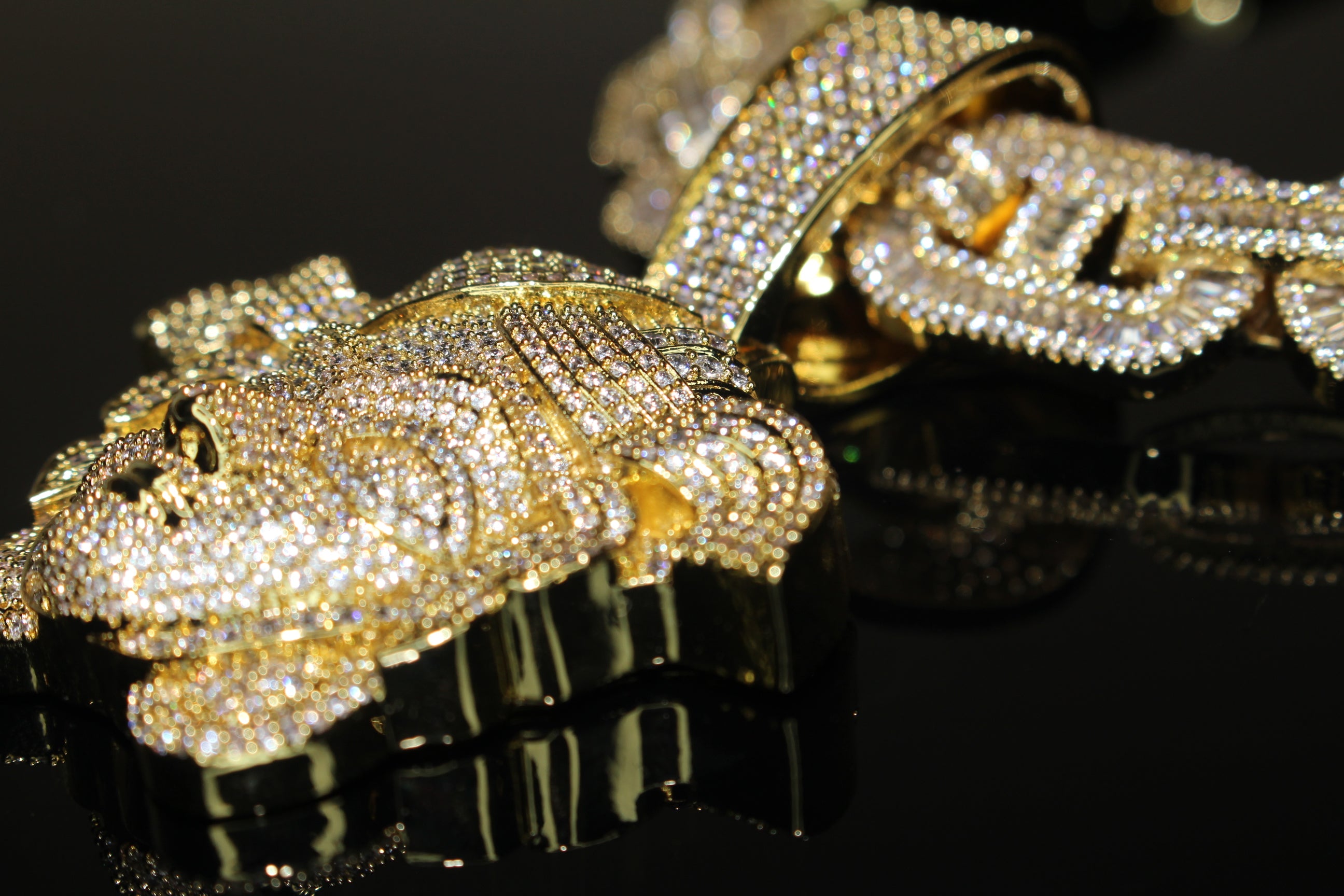 XXL MEDUSA 14mm Mariner Chain 96.8ct BAGUETTE Lab Sim VVS1 Diamond - GOLD