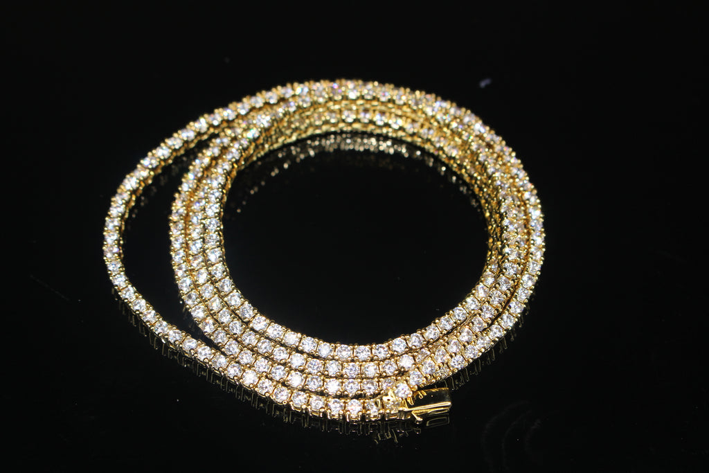 2mm Tennis Chain 10.6ct Lab Sim VVS1 Diamond Necklace - GOLD