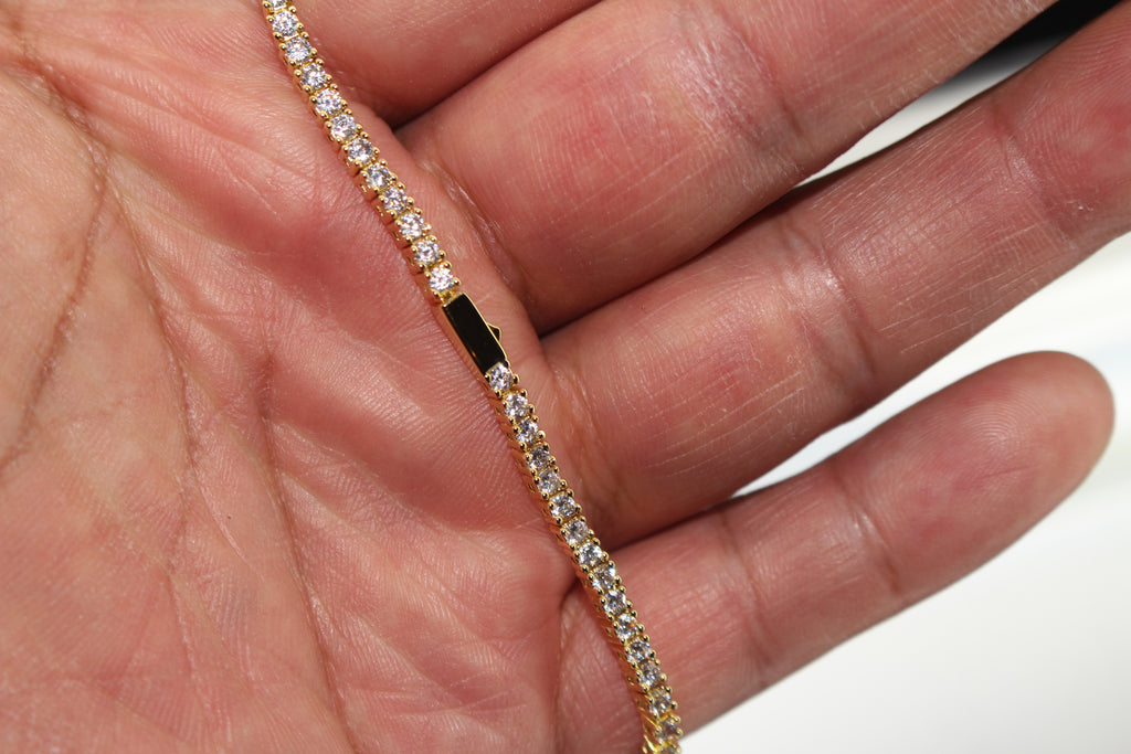 2mm Tennis Chain 10.6ct Lab Sim VVS1 Diamond Necklace - GOLD
