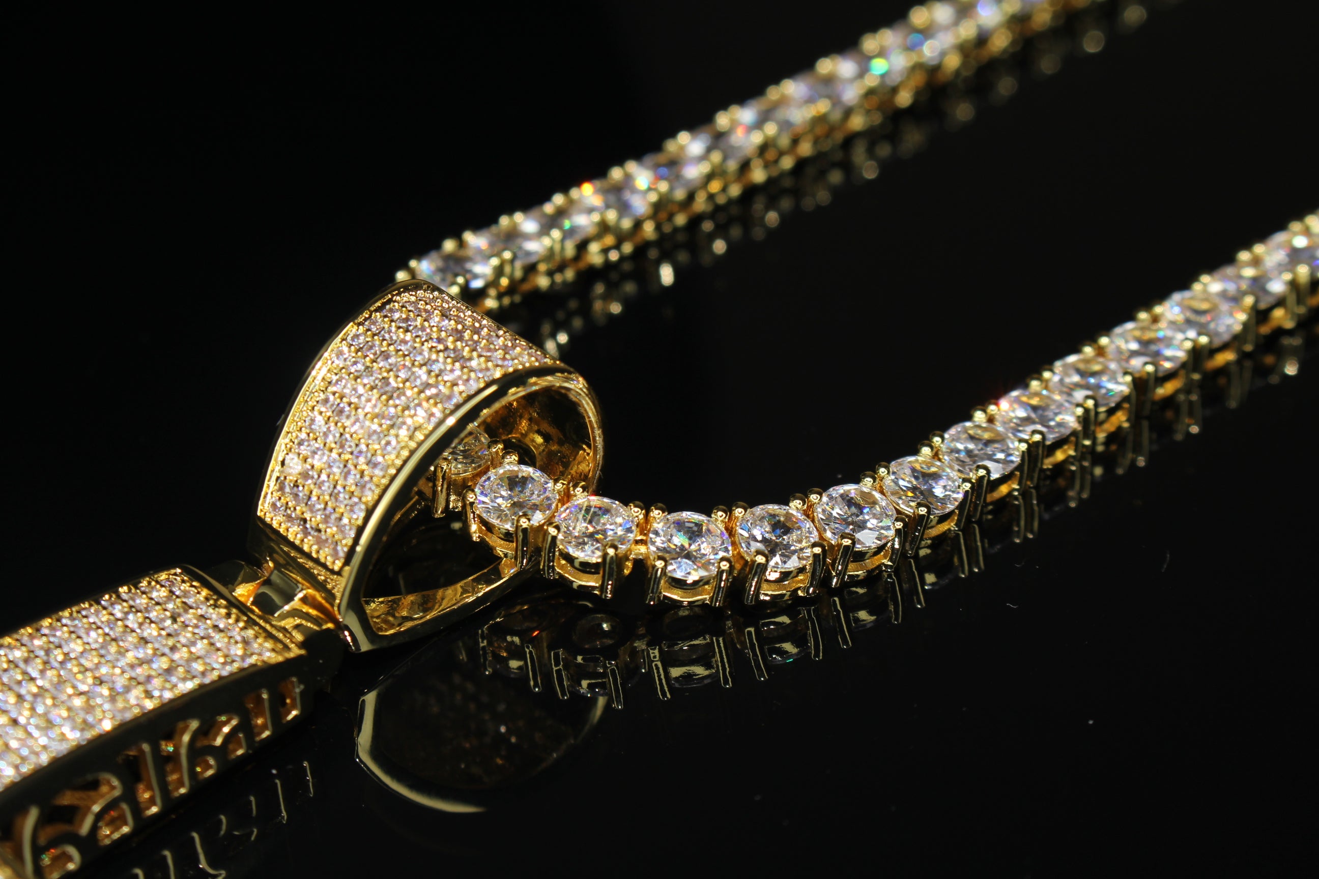 XXL Cross PENDANT 5mm Tennis Chain 120.8ct Lab Sim VVS1 Diamond Necklace - Gold
