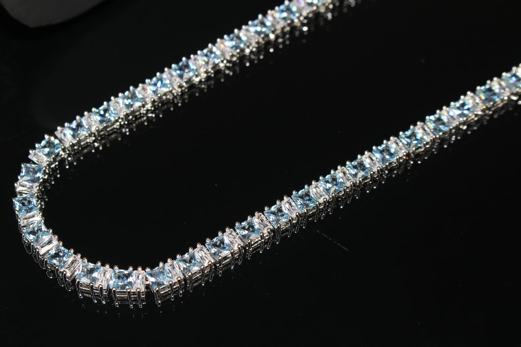 4mm Tennis Blue Square BAGUETTE 70ct Lab Sim VVS1 Diamond Necklace