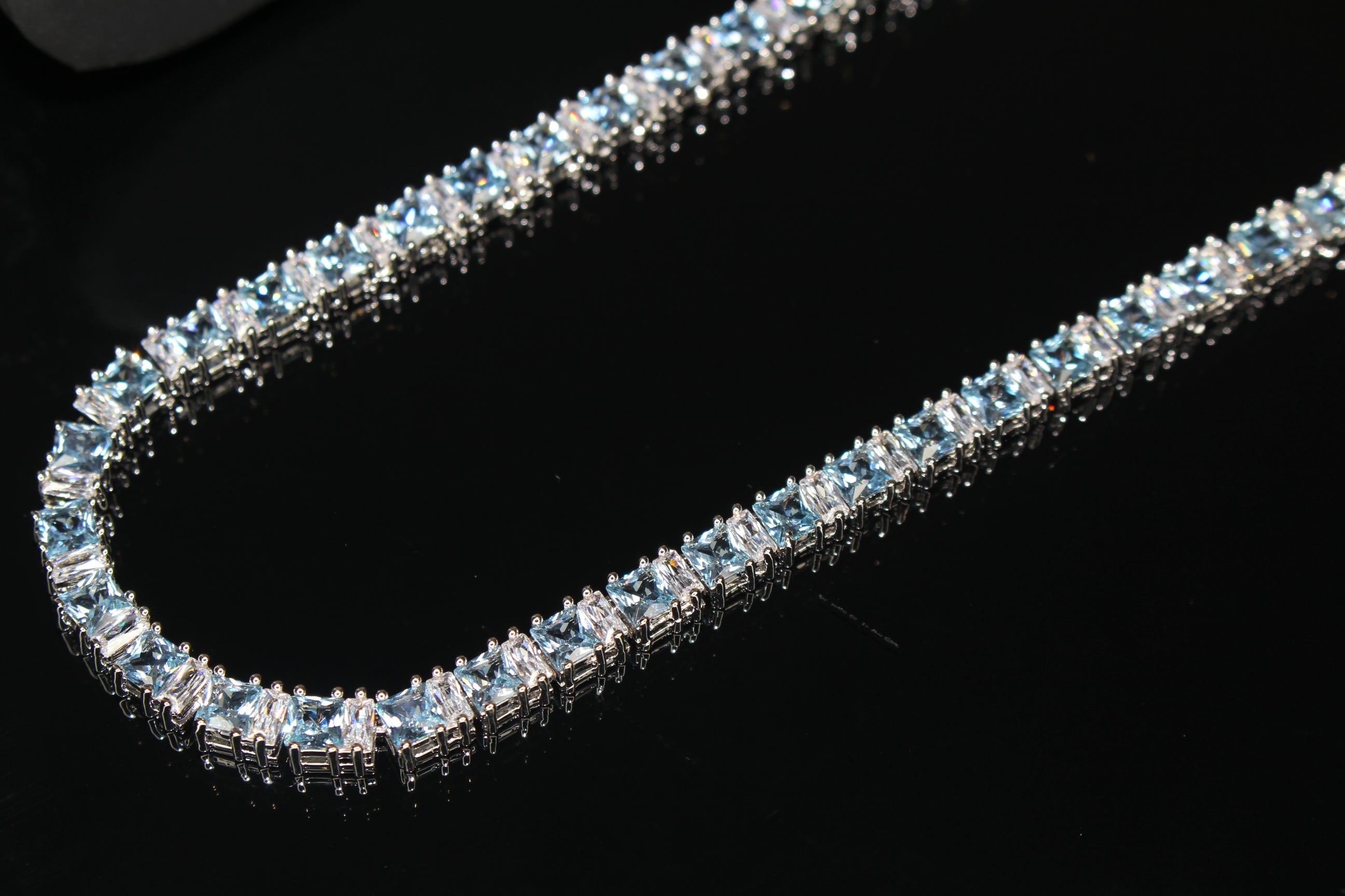 4mm Tennis Blue Square BAGUETTE 70ct Lab Sim VVS1 Diamond Necklace