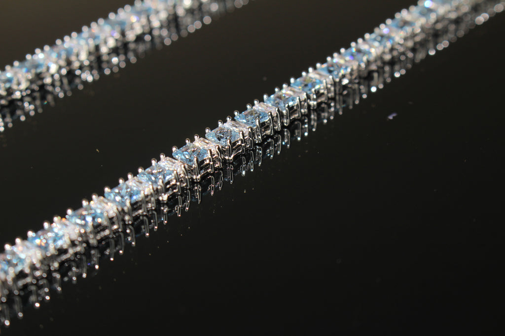 4mm Tennis Blue Square BAGUETTE 70ct Lab Sim VVS1 Diamond Necklace