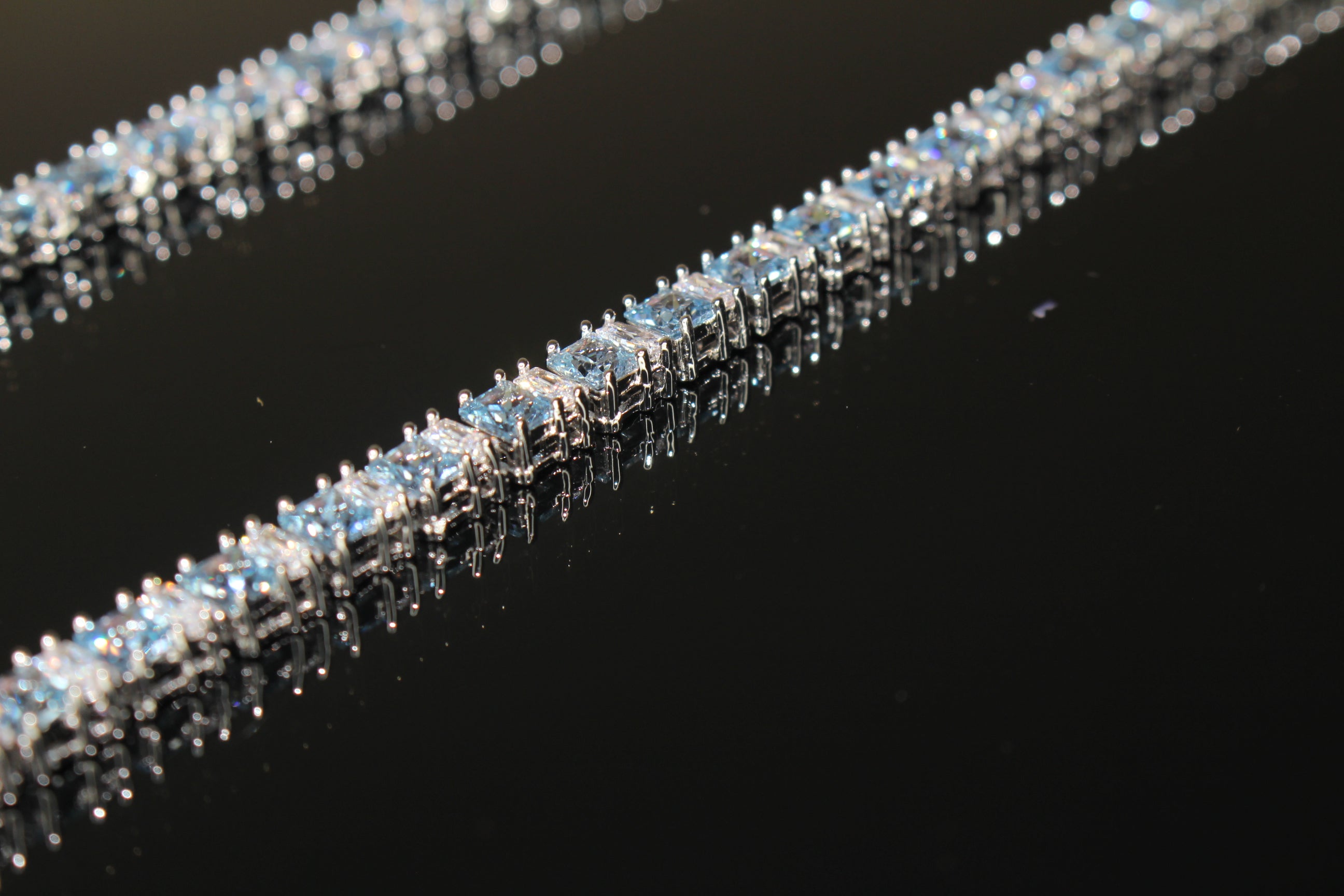 4mm Tennis Blue Square BAGUETTE 70ct Lab Sim VVS1 Diamond Necklace