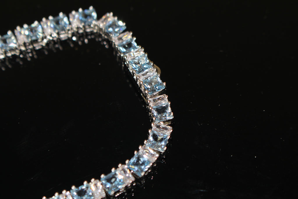 4mm Tennis Blue Square BAGUETTE 70ct Lab Sim VVS1 Diamond Necklace
