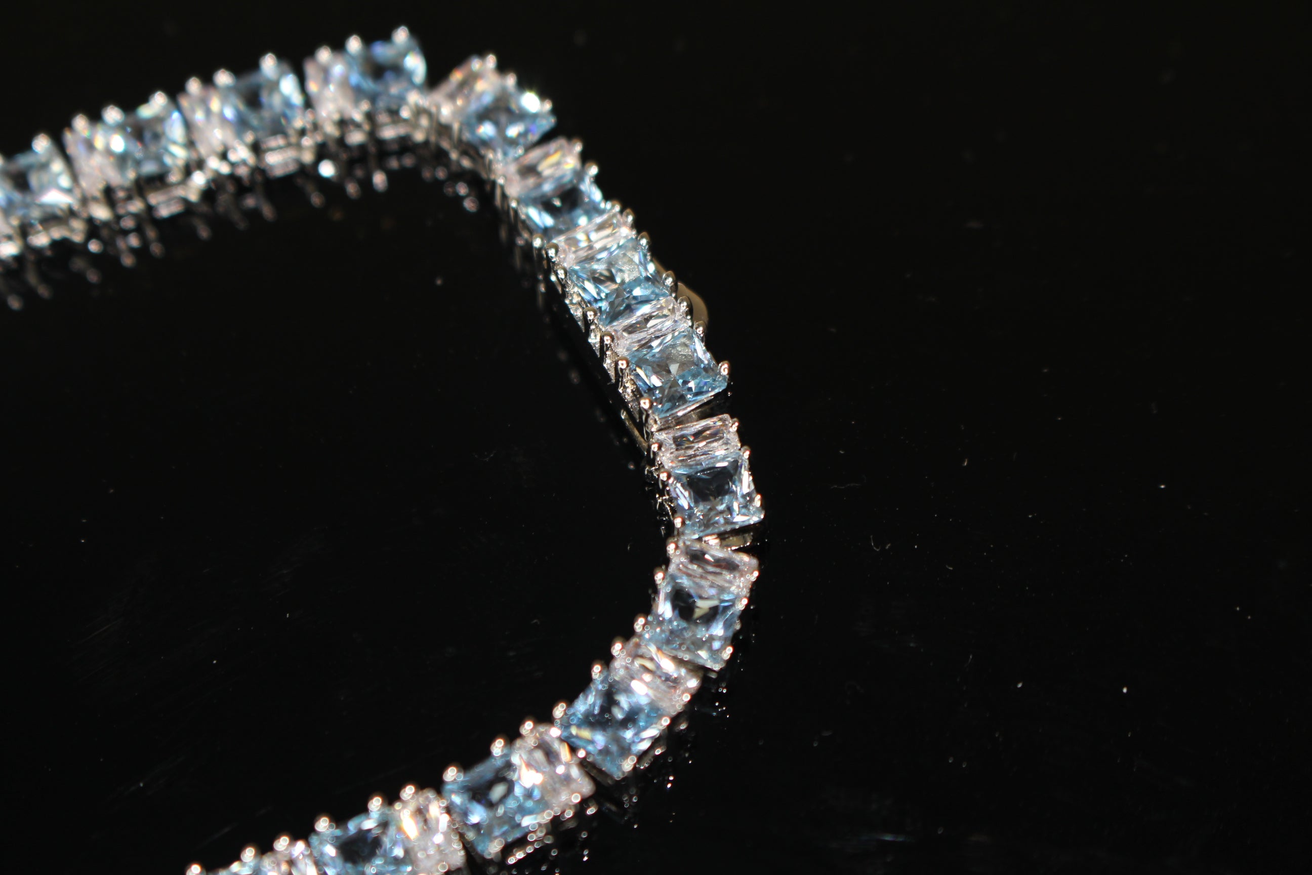 4mm Tennis Blue Square BAGUETTE 70ct Lab Sim VVS1 Diamond Necklace