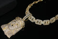 XXL Jesus Pendant 14mm Mariner 102.8ct Lab Sim VVS1 Diamond Necklace GOLD