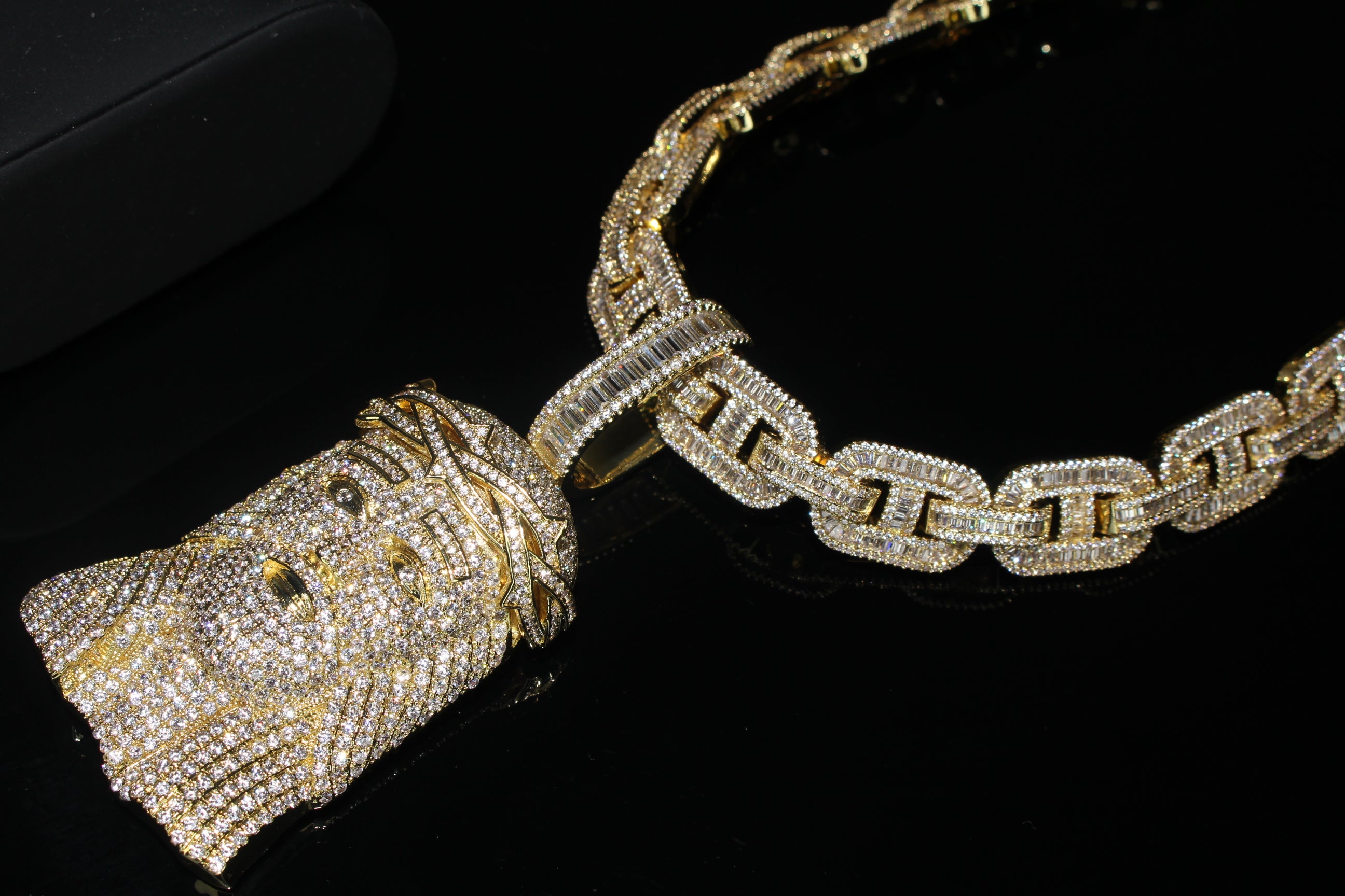 XXL Jesus Pendant 14mm Mariner 102.8ct Lab Sim VVS1 Diamond Necklace GOLD