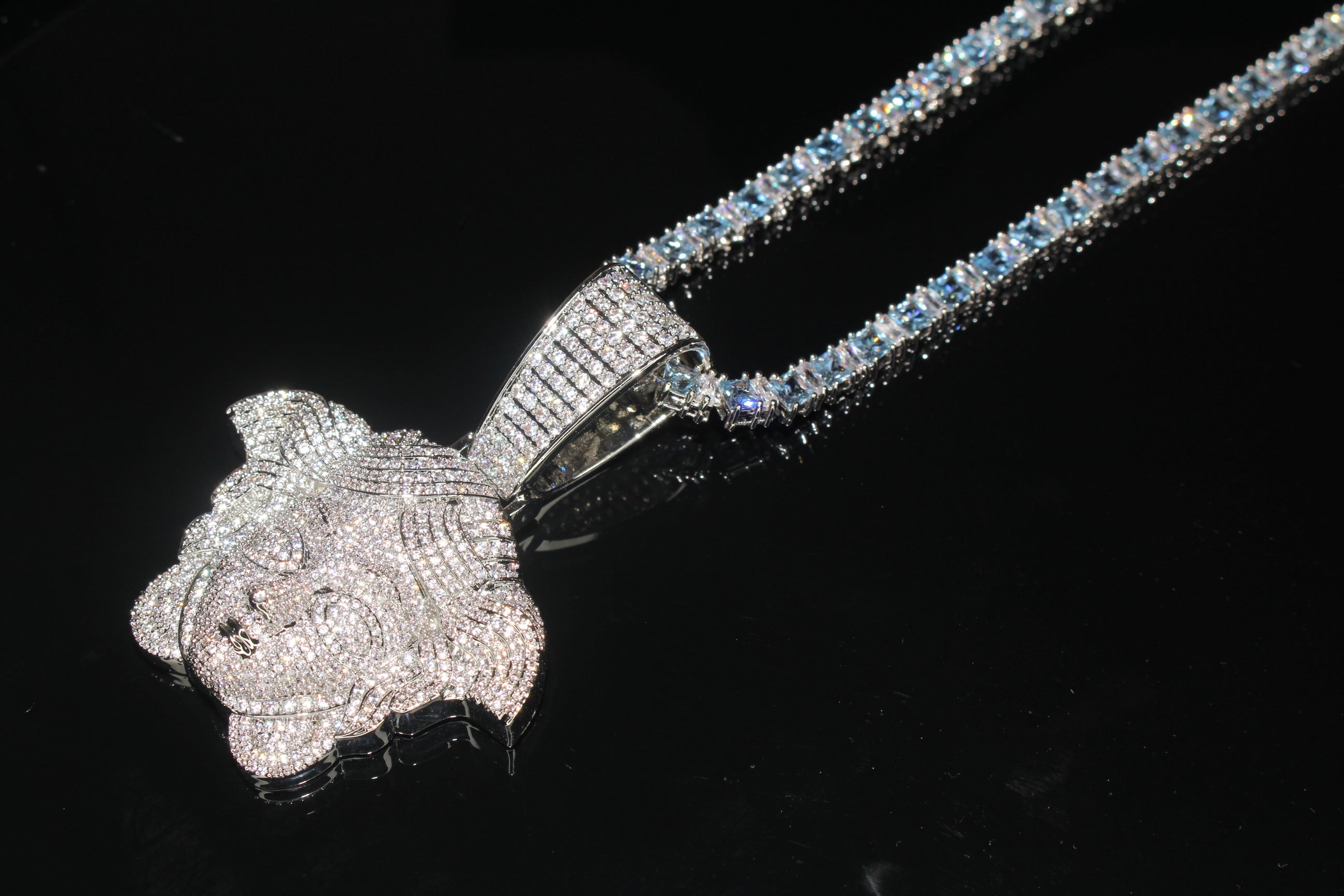 XXL MEDUSA HEAD Pendant 4mm Tennis 98.6ct BAGUETTE Lab Sim VVS1 Diamonds