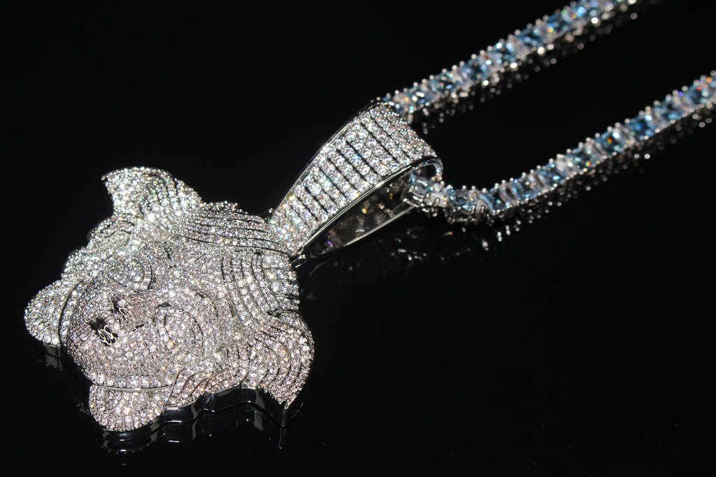 XXL MEDUSA HEAD Pendant 4mm Tennis 98.6ct BAGUETTE Lab Sim VVS1 Diamonds
