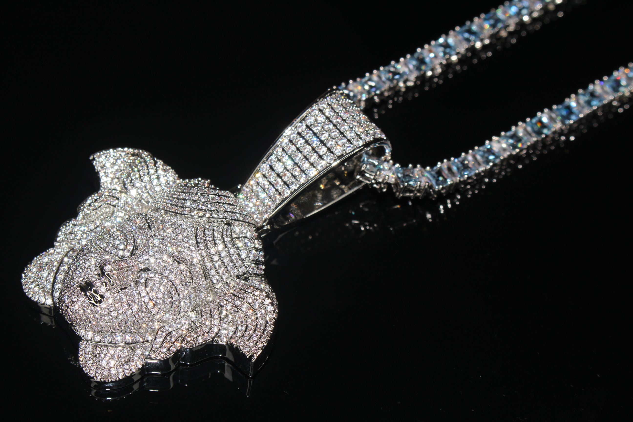 XXL MEDUSA HEAD Pendant 4mm Tennis 98.6ct BAGUETTE Lab Sim VVS1 Diamonds