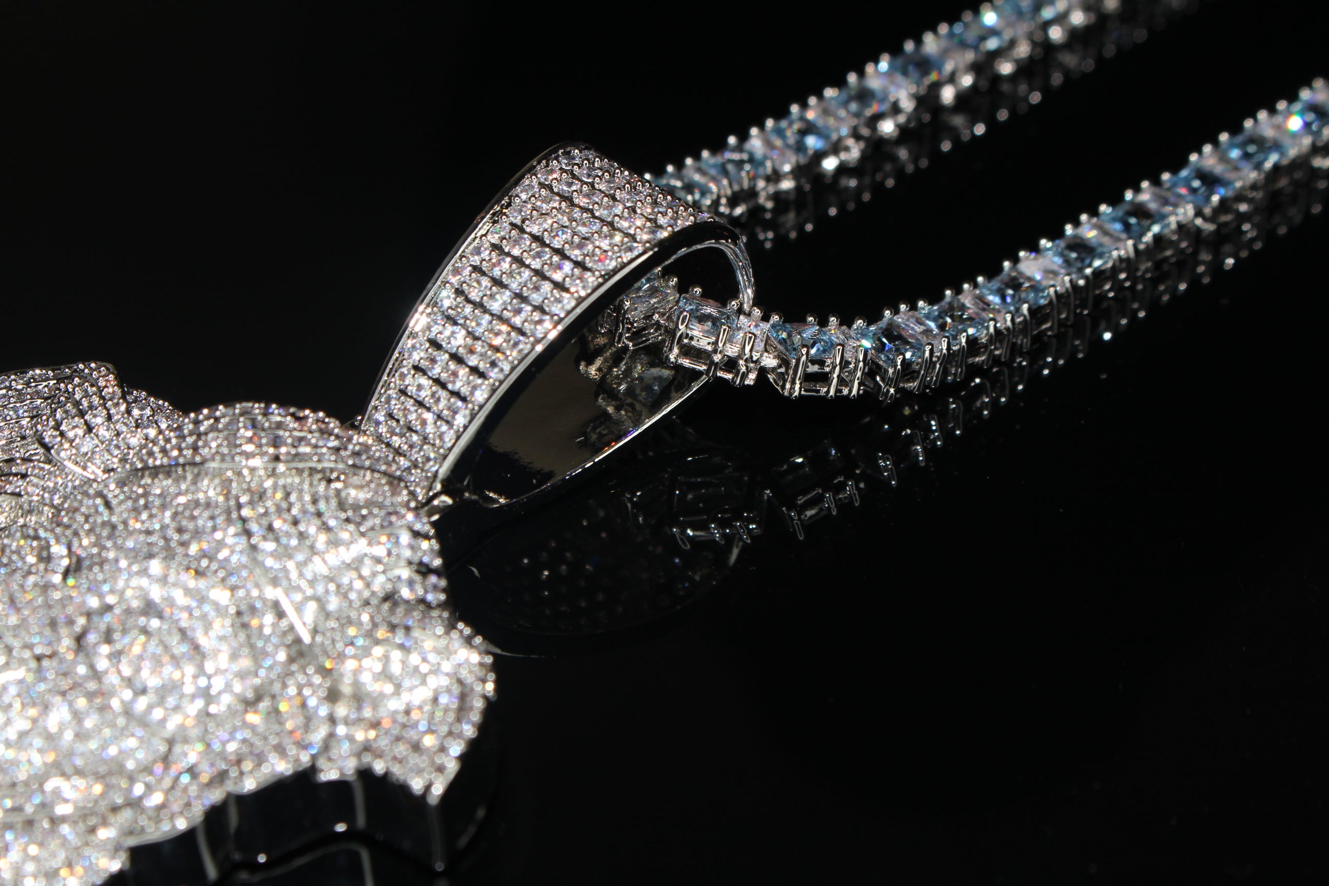 XXL MEDUSA HEAD Pendant 4mm Tennis 98.6ct BAGUETTE Lab Sim VVS1 Diamonds