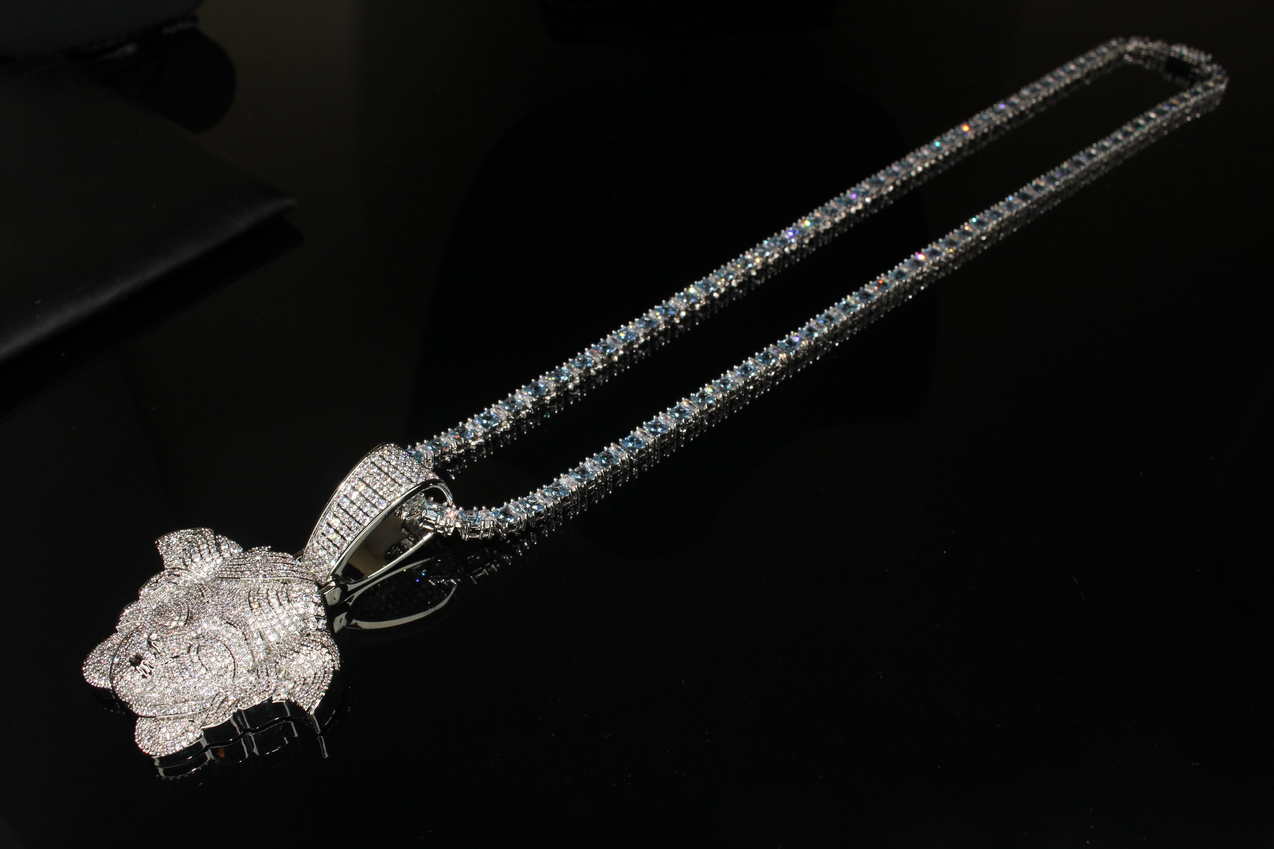 XXL MEDUSA HEAD Pendant 4mm Tennis 98.6ct BAGUETTE Lab Sim VVS1 Diamonds