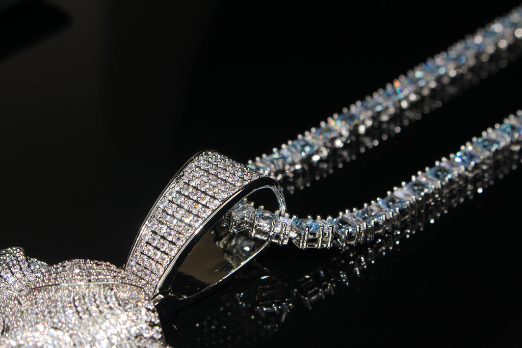 XXL MEDUSA HEAD Pendant 4mm Tennis 98.6ct BAGUETTE Lab Sim VVS1 Diamonds
