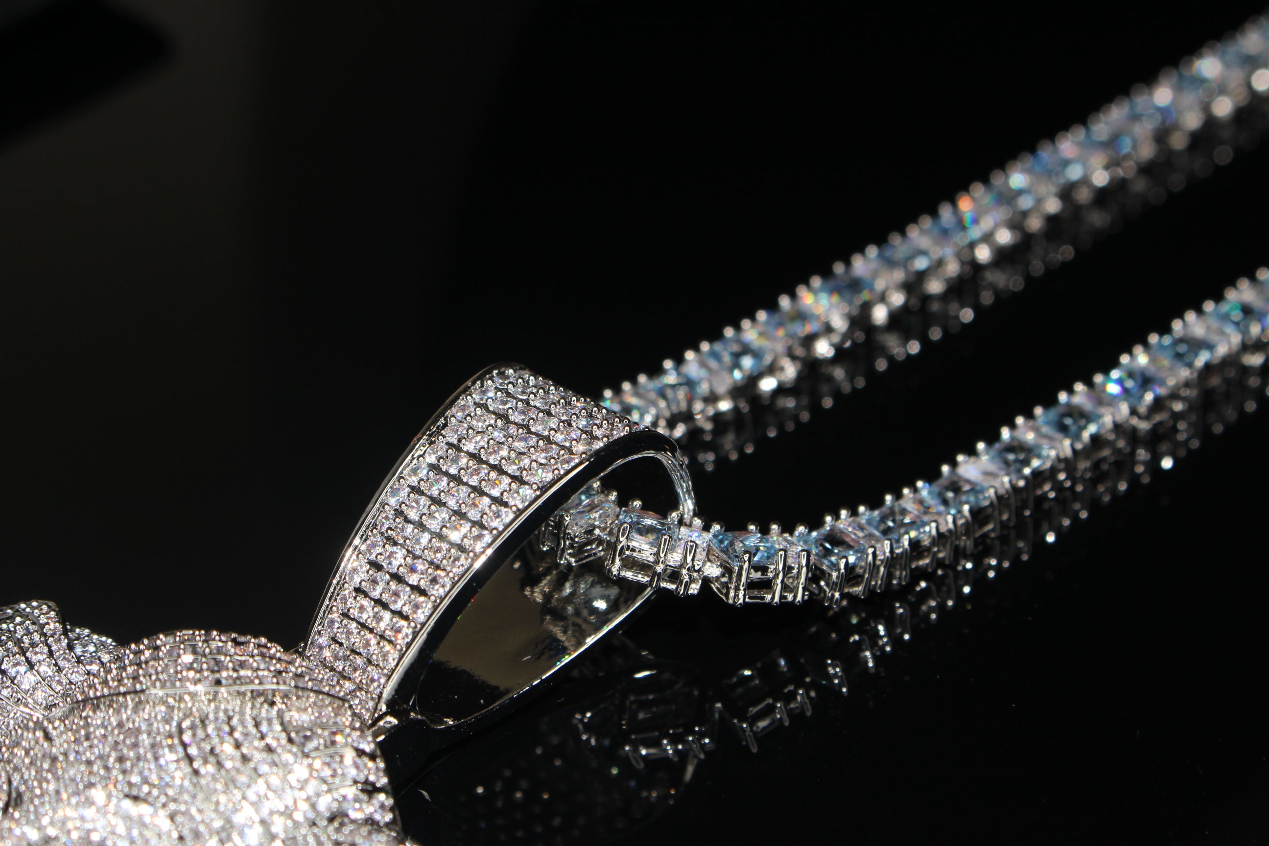 XXL MEDUSA HEAD Pendant 4mm Tennis 98.6ct BAGUETTE Lab Sim VVS1 Diamonds