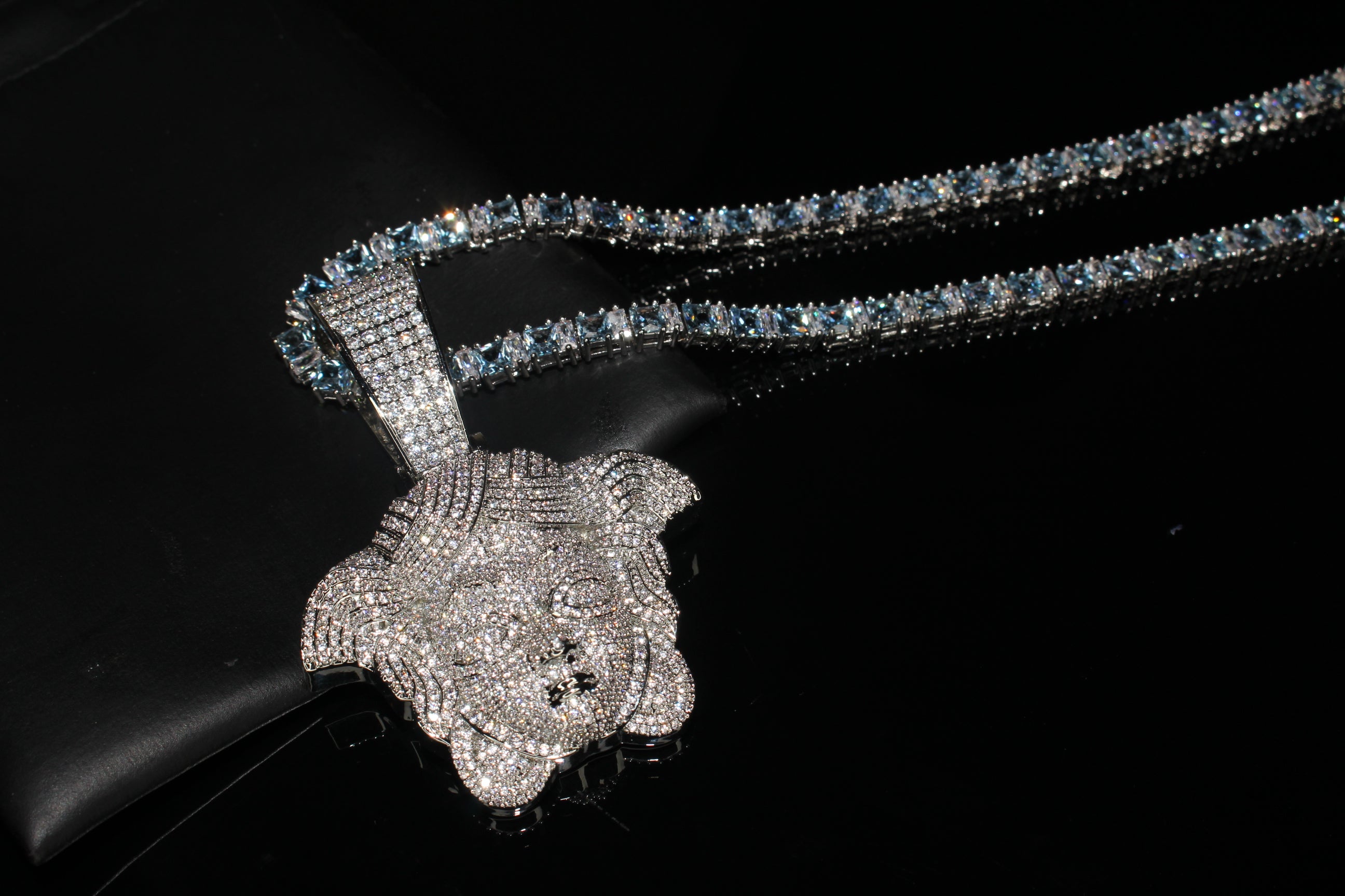 XXL MEDUSA HEAD Pendant 4mm Tennis 98.6ct BAGUETTE Lab Sim VVS1 Diamonds