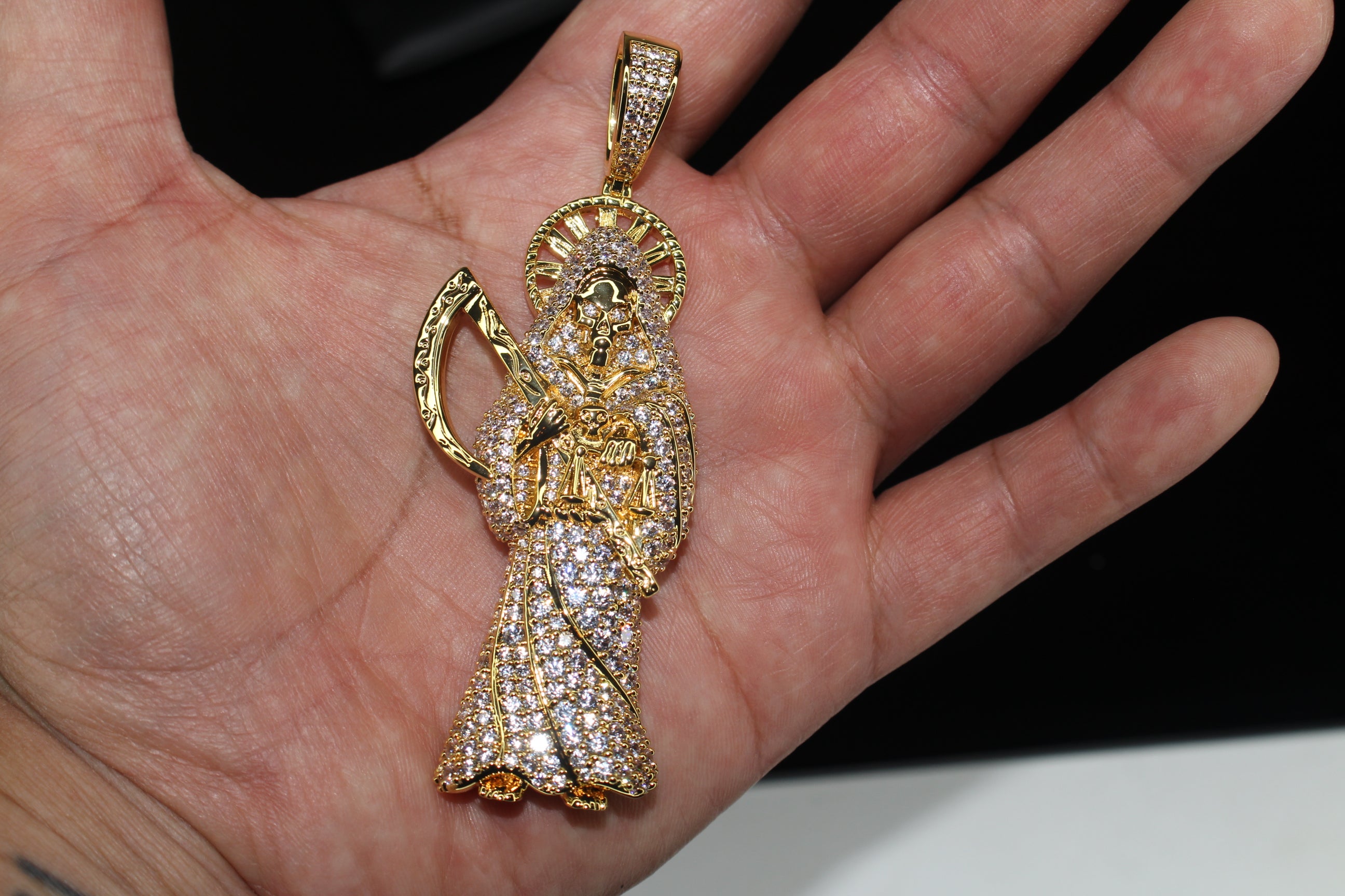XL Santa Muerte 5.2ct Lab VVS1 Simulated Diamond Pendant