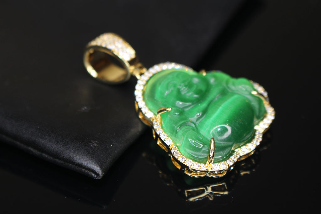 Happy Buddha GREEN 4.2ct Lab VVS1 Sim Diamond Pendant - Gold